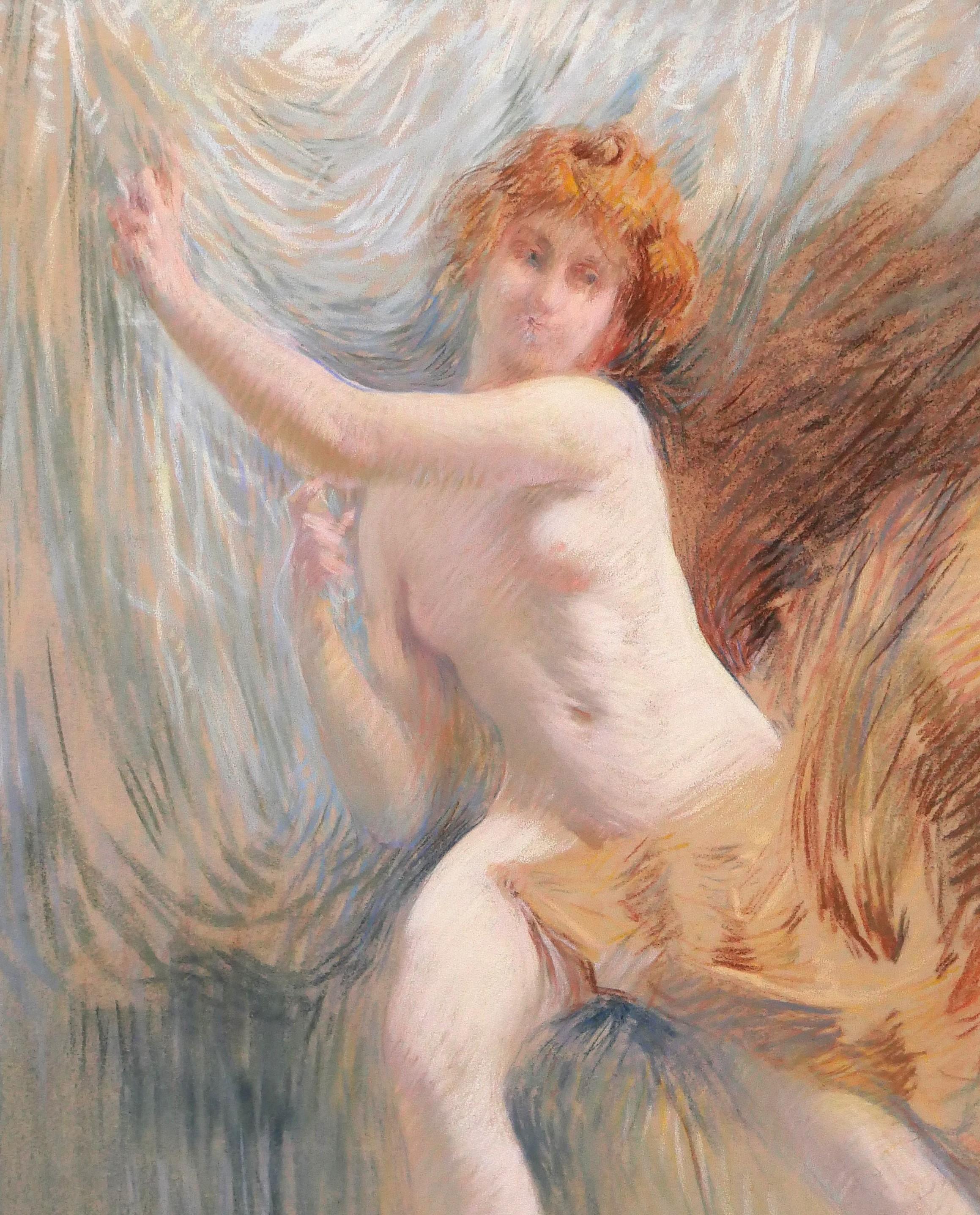 Henri Le Riche Nude woman, pastel, Tiffany, drawing, painting, impressionist For Sale 4