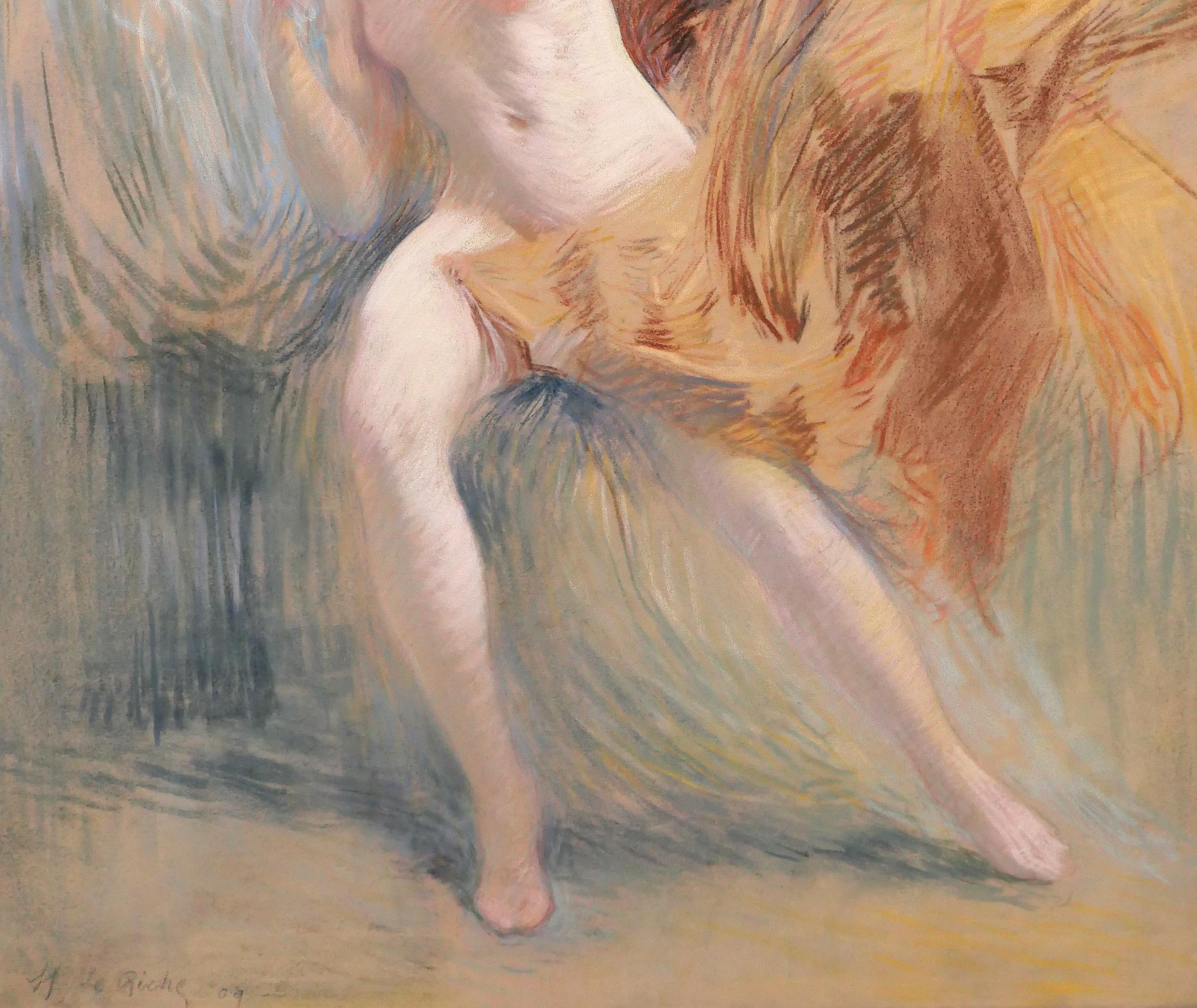 Henri Le Riche Nude woman, pastel, Tiffany, drawing, painting, impressionist For Sale 3