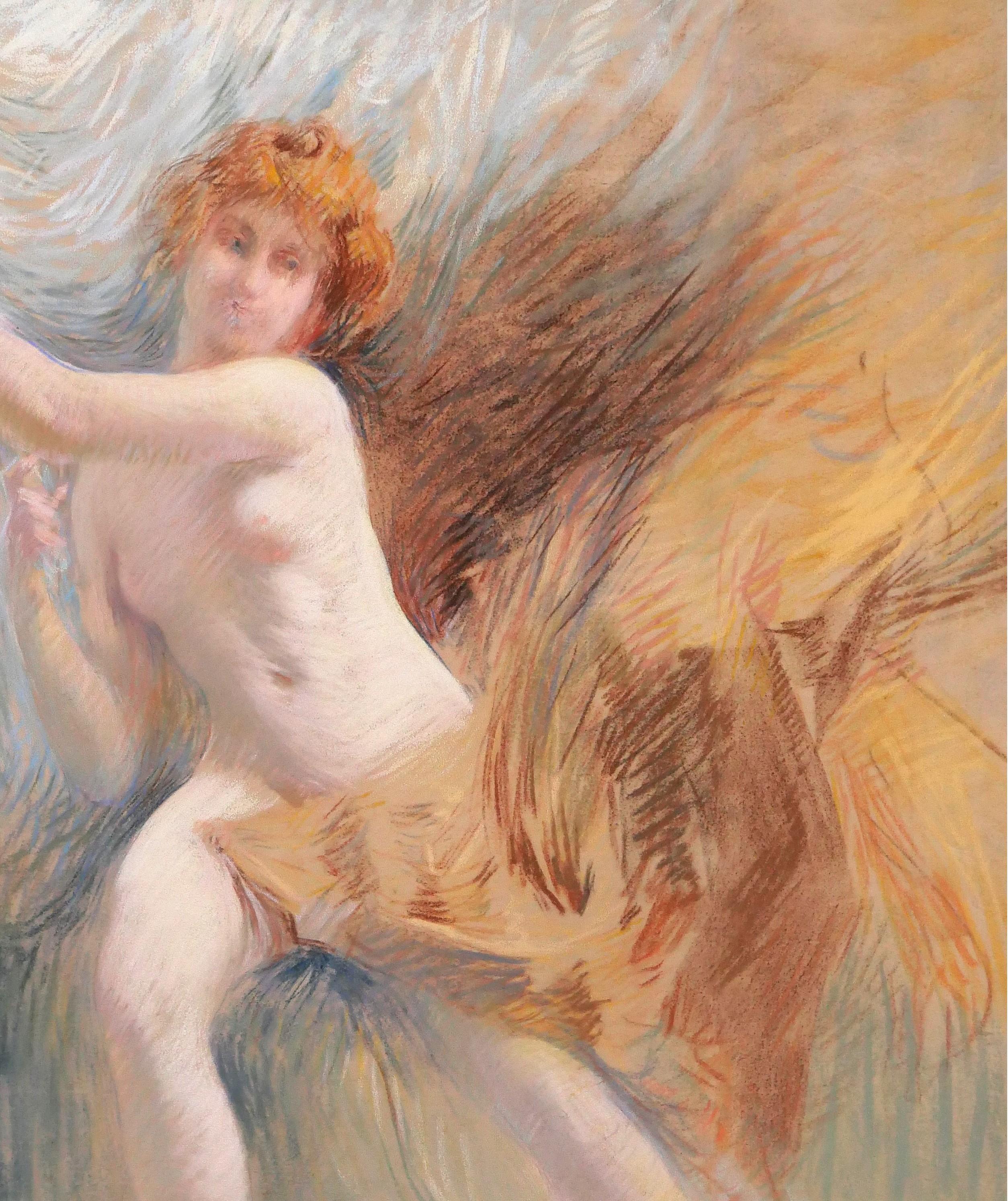 Henri Le Riche Nude woman, pastel, Tiffany, drawing, painting, impressionist For Sale 5