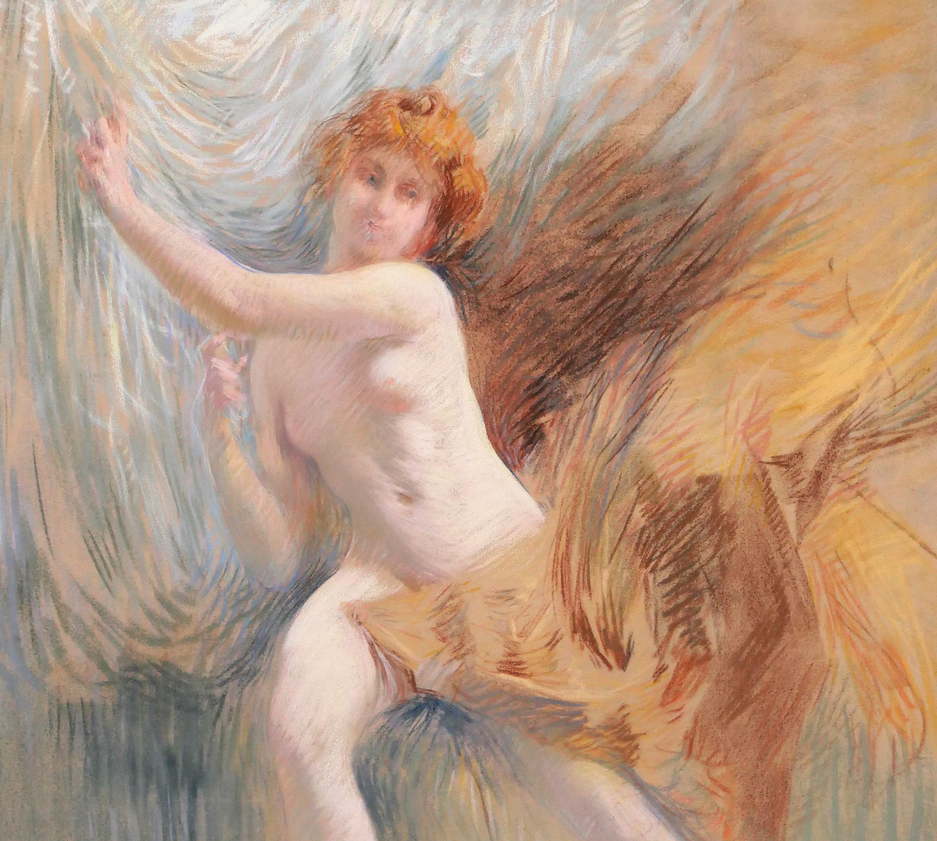 Henri Le Riche Nude woman, pastel, Tiffany, drawing, painting, impressionist For Sale 2