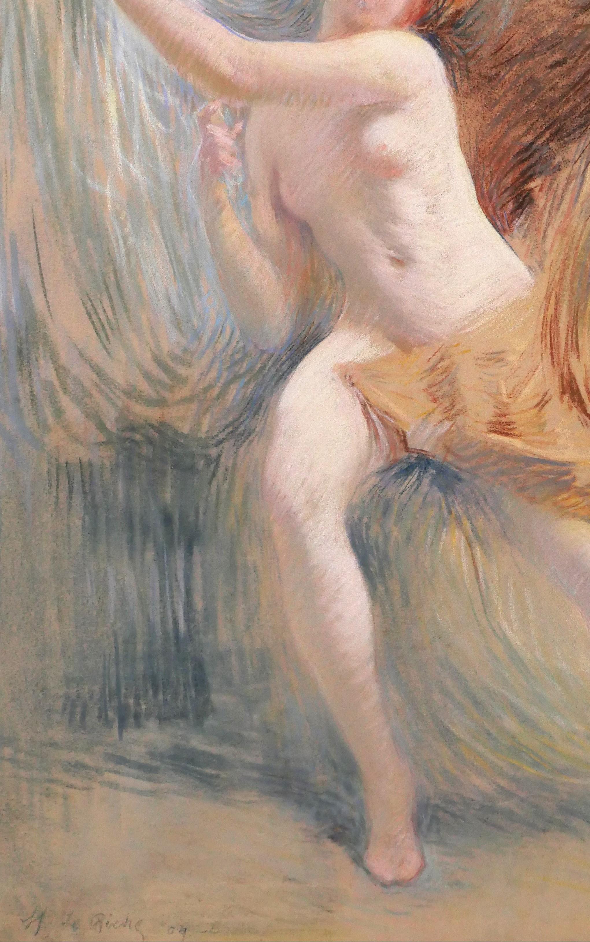 Henri Le Riche Nude woman, pastel, Tiffany, drawing, painting, impressionist For Sale 7