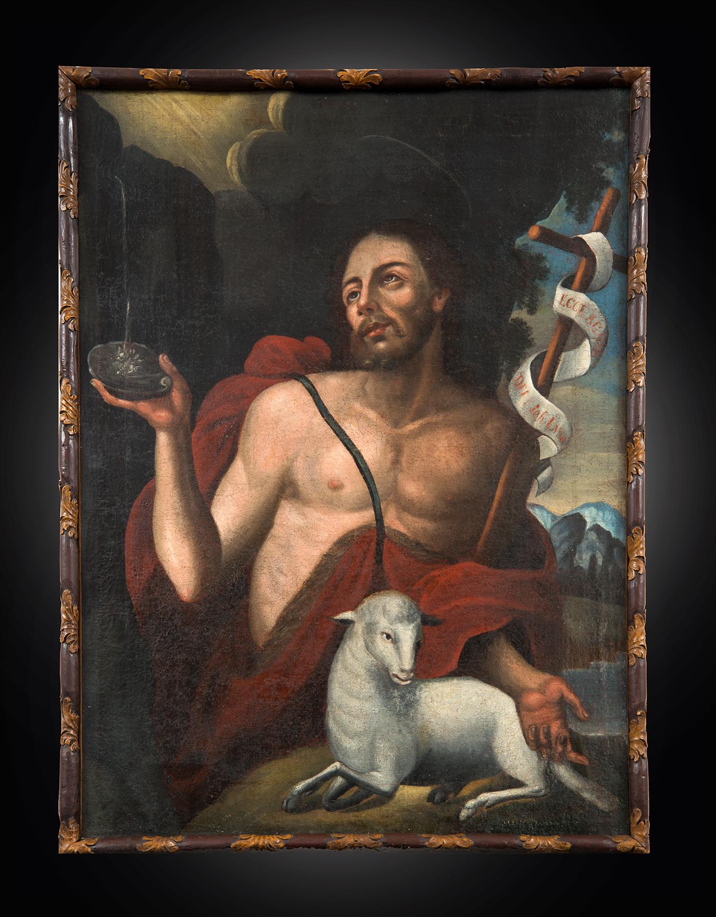 Antique oil on canvas painting depicting St. John the Baptist. Tuscany XVIIIsec - Art by Unknown