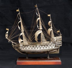 Chiseled silver Vintage sailing ship. Naples early 20th century.