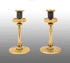 Paire de chandeliers anciens Napoléon III en bronze doré. 19ème siècle