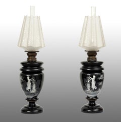 Pair of antique oil lamps.Naples 19th century.