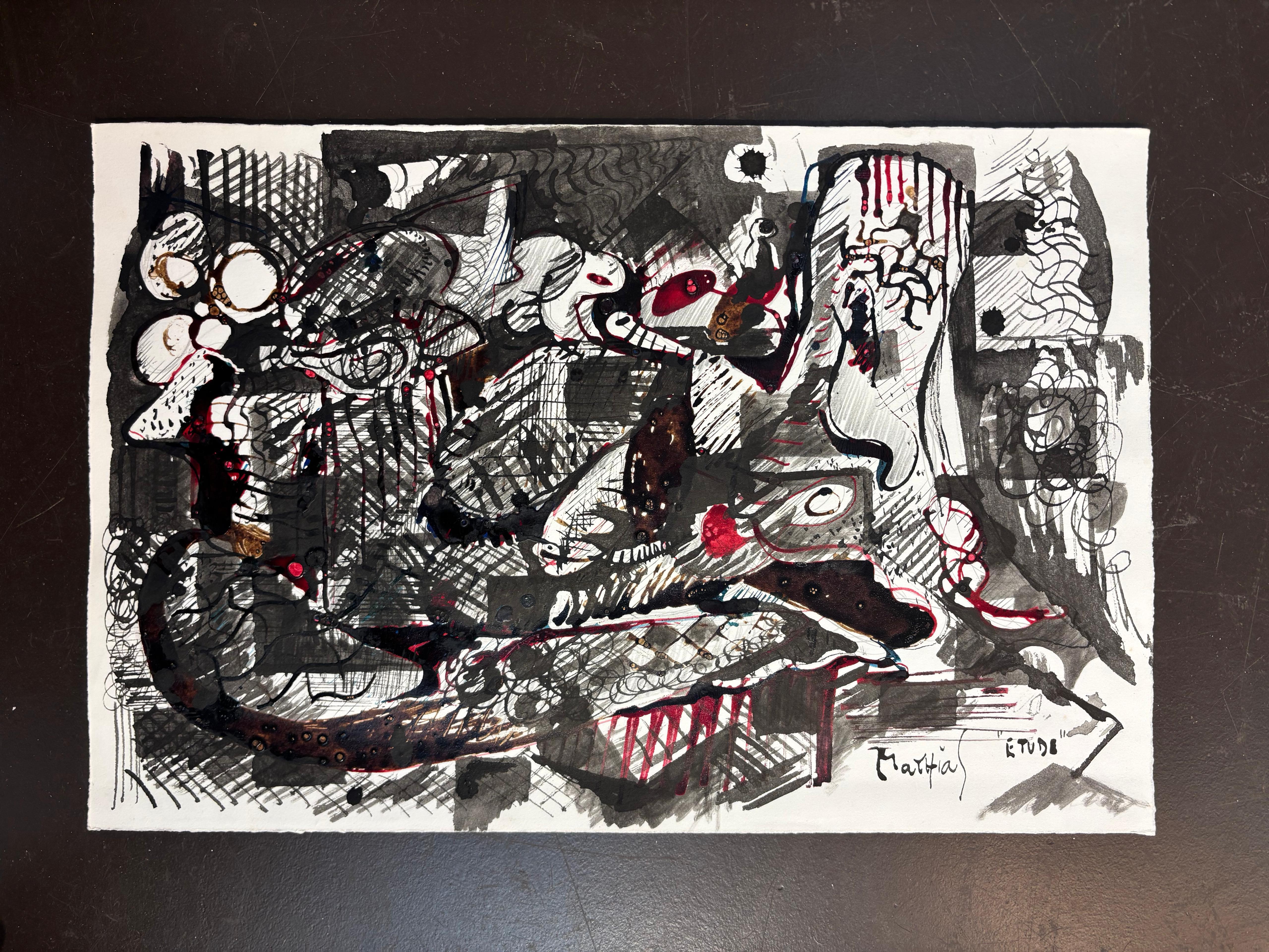 "Etude" de Grégoire Mathias -  Dibujo a tinta sobre papel