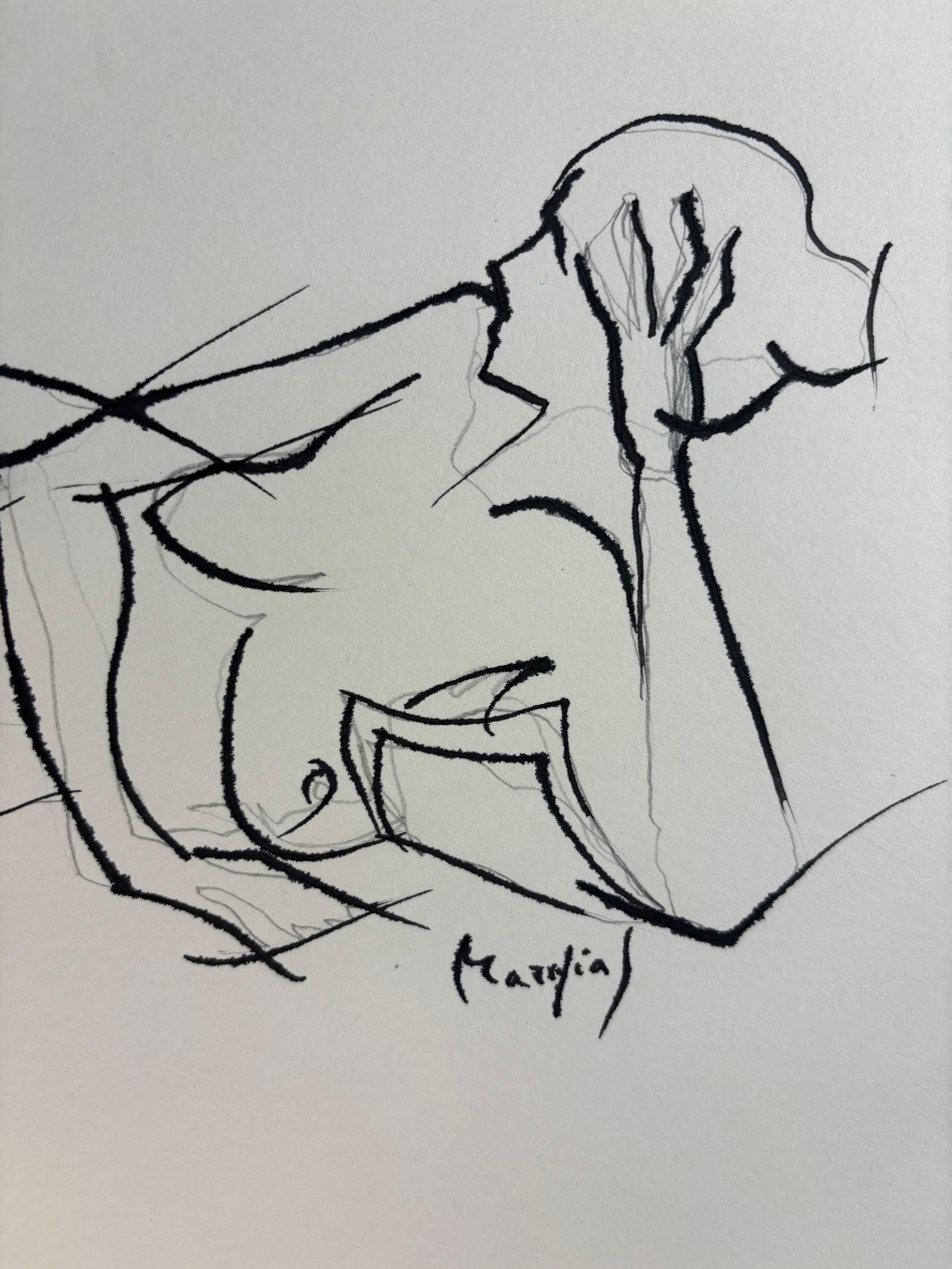 Nu Allongé, de Grégoire Mathias - Estudio Reclinado en Tinta y Línea en venta 7