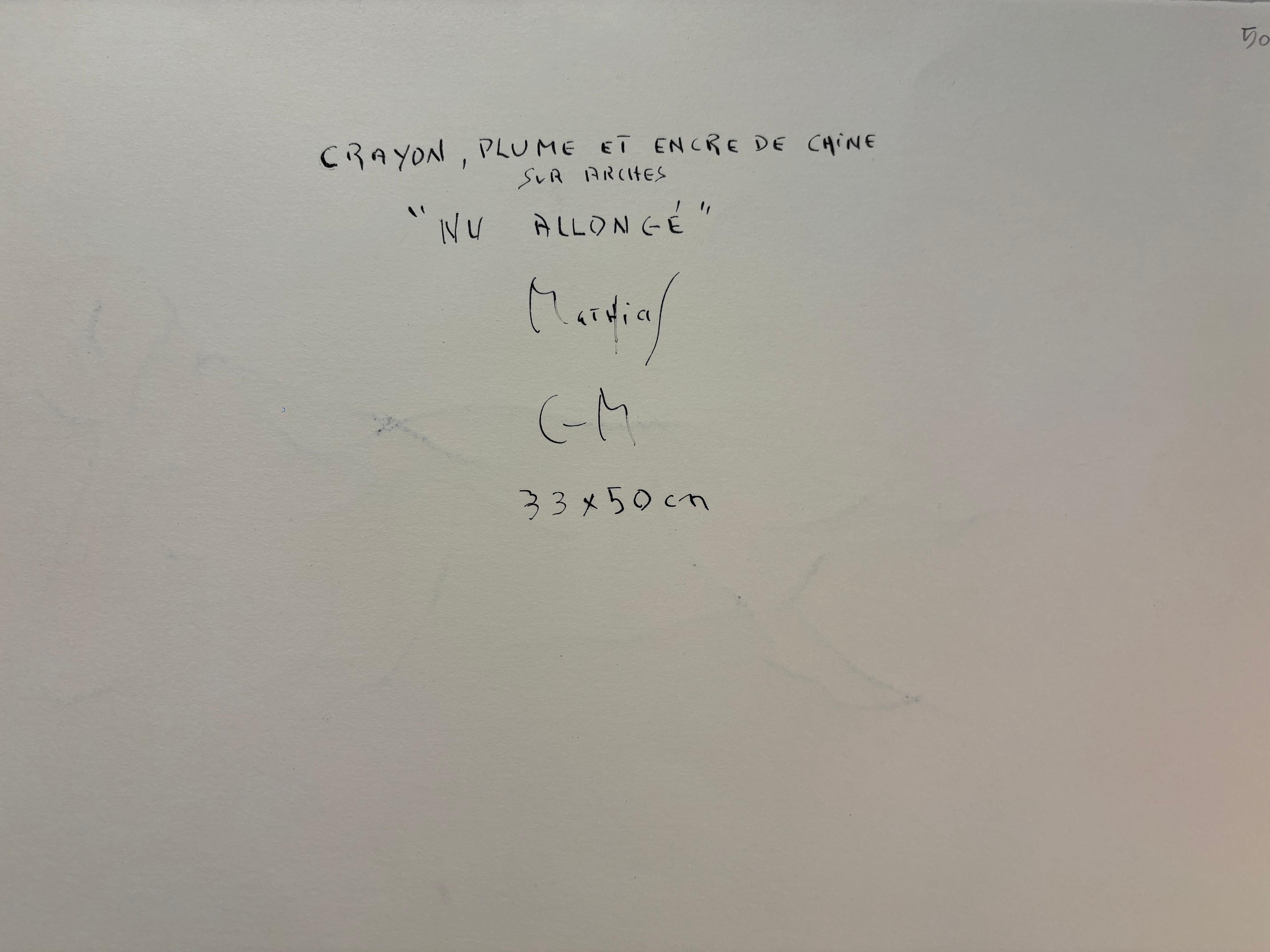 Nu Allongé, de Grégoire Mathias - Estudio Reclinado en Tinta y Línea en venta 1