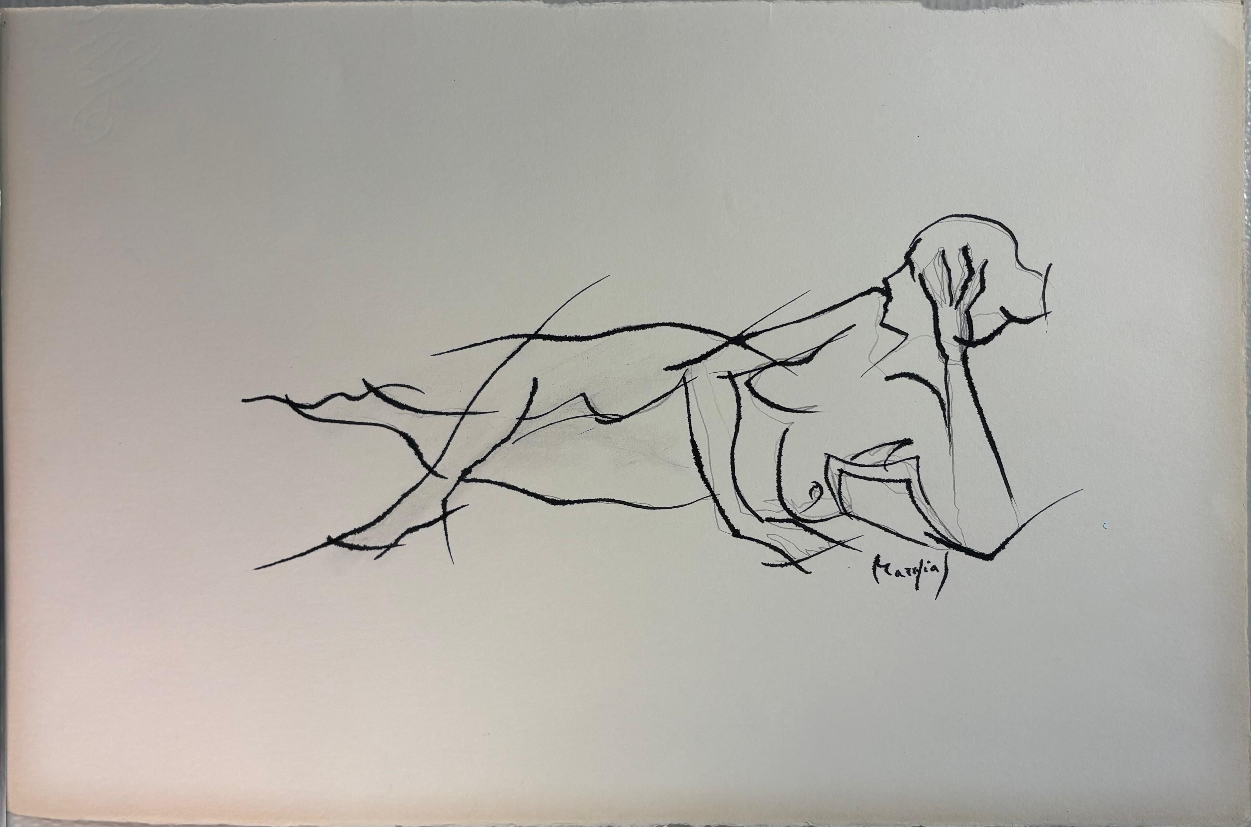 Nu Allongé, de Grégoire Mathias - Estudio Reclinado en Tinta y Línea en venta 8