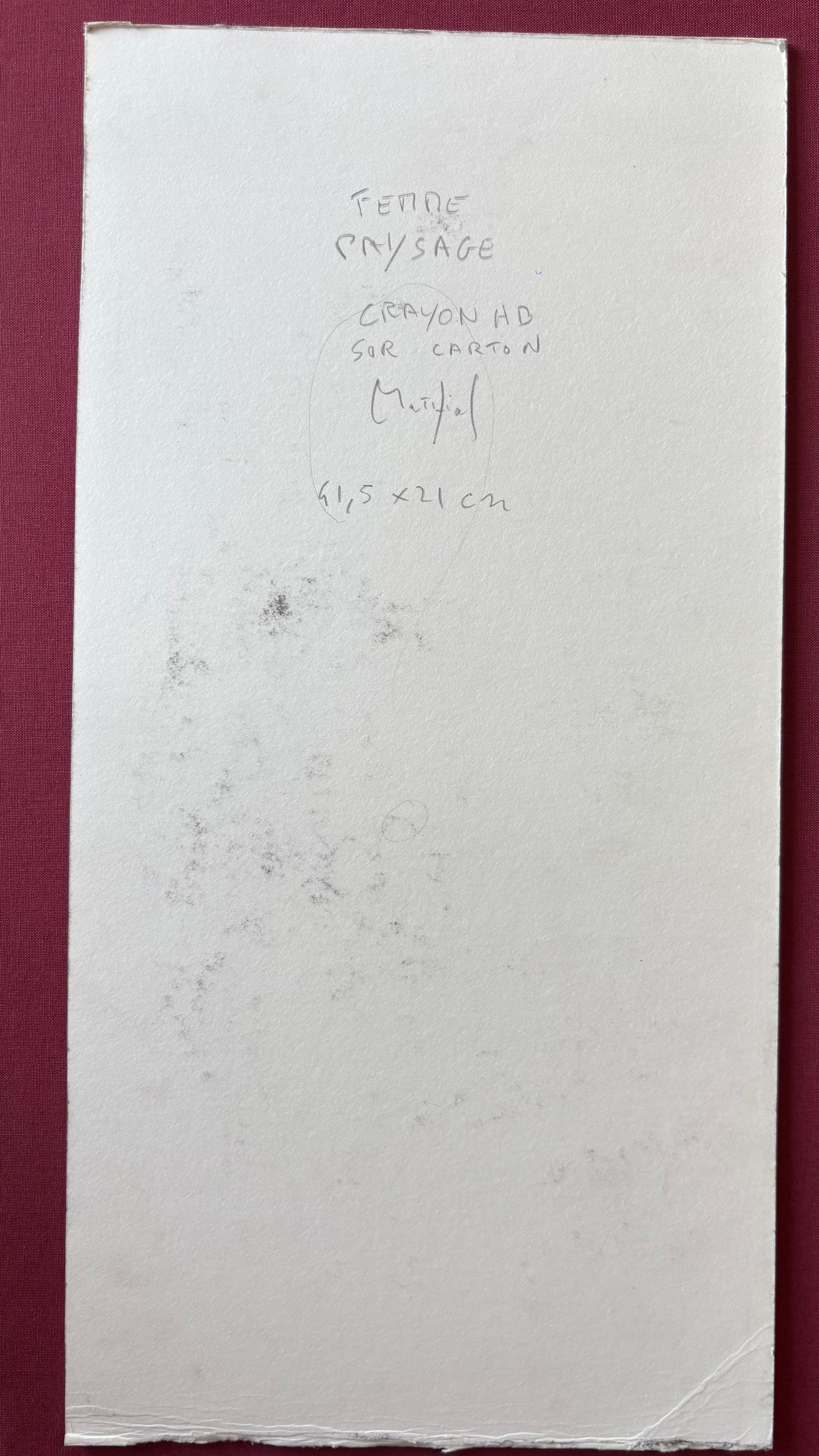 Femme Paysage de Grégoire Mathias - Dibujo en grafito de una mujer en venta 1