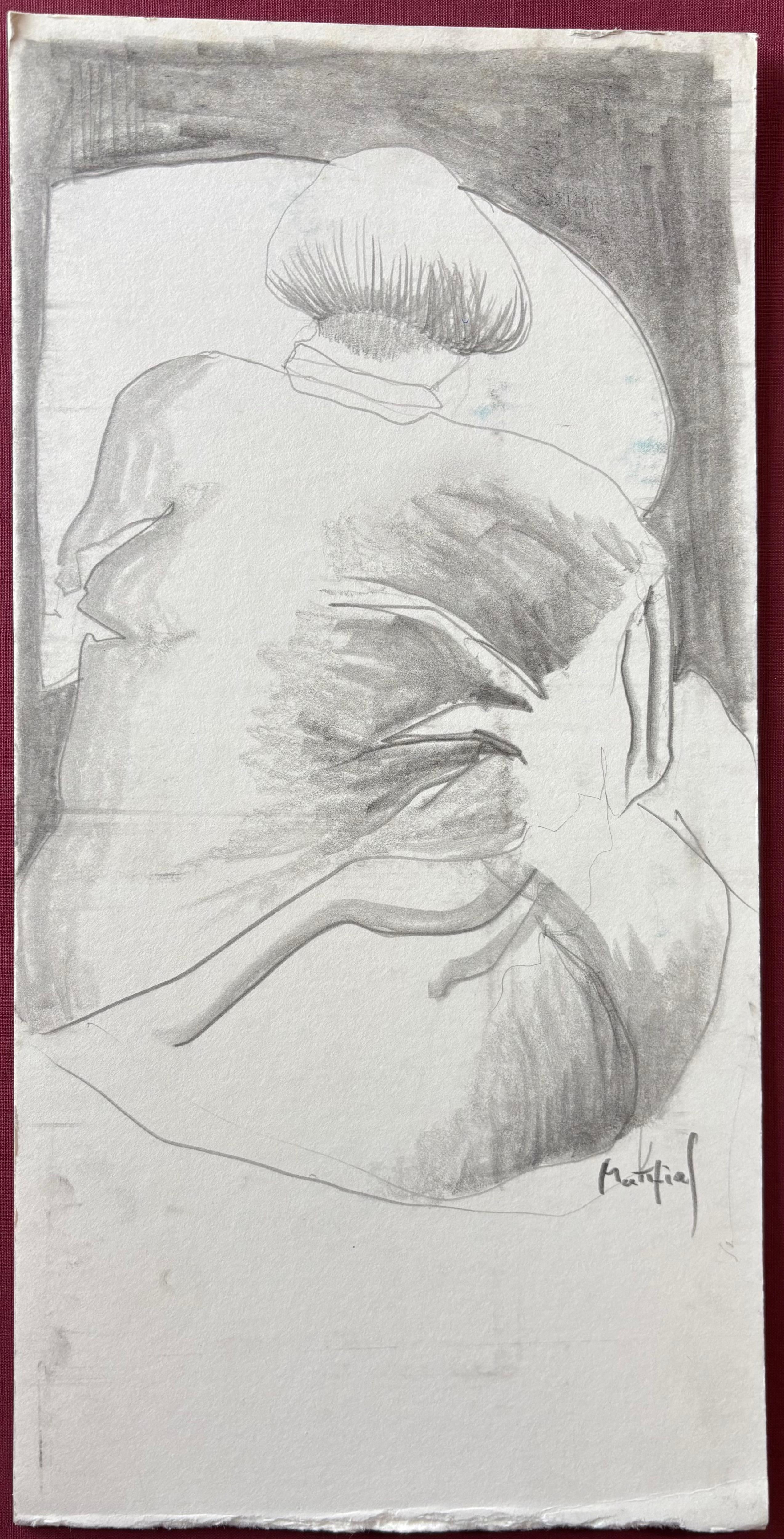 Femme Paysage de Grégoire Mathias - Dibujo en grafito de una mujer en venta 3