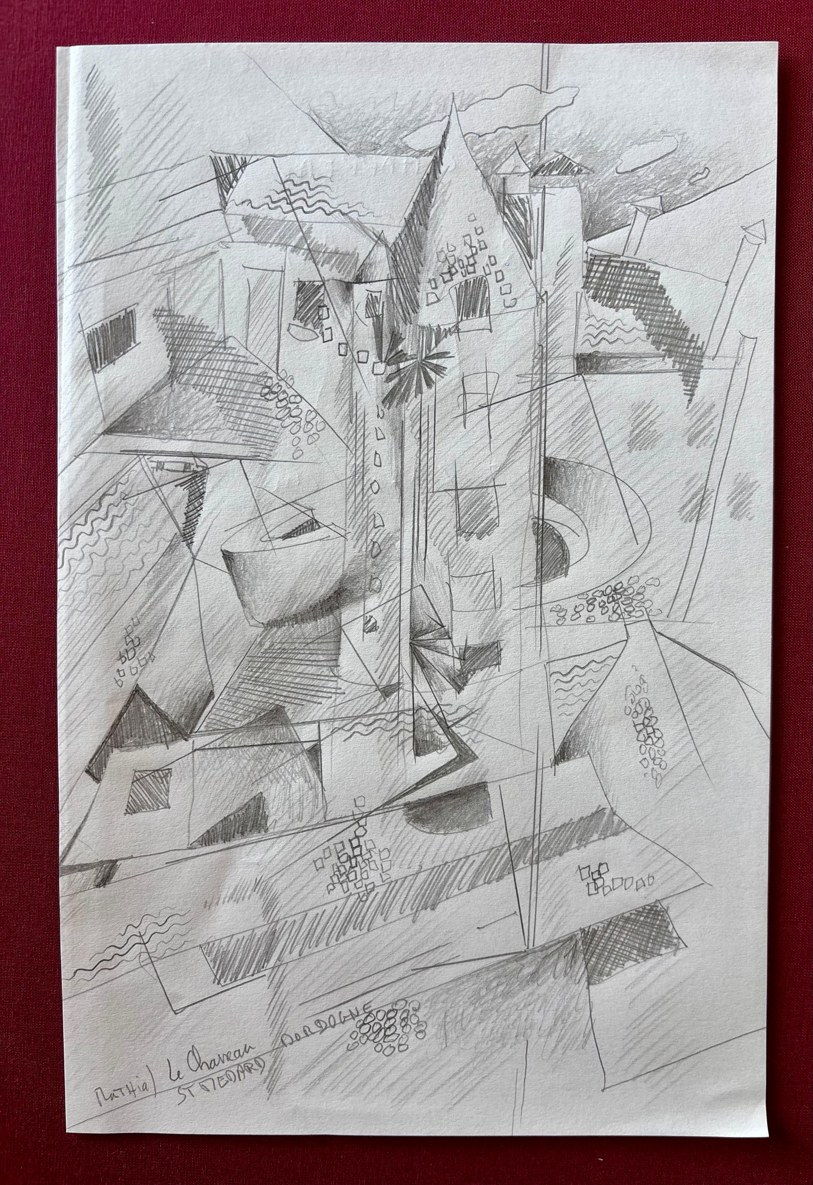 El Charreau 
Grafito sobre papel
27.4 × 21 cm

Intrincado estudio a lápiz que capta la fachada de Le Charreau, un castillo de Saint Médard, Dordoña, a través de una lente de inspiración cubista. Greg Mathias deconstruye las formas arquitectónicas