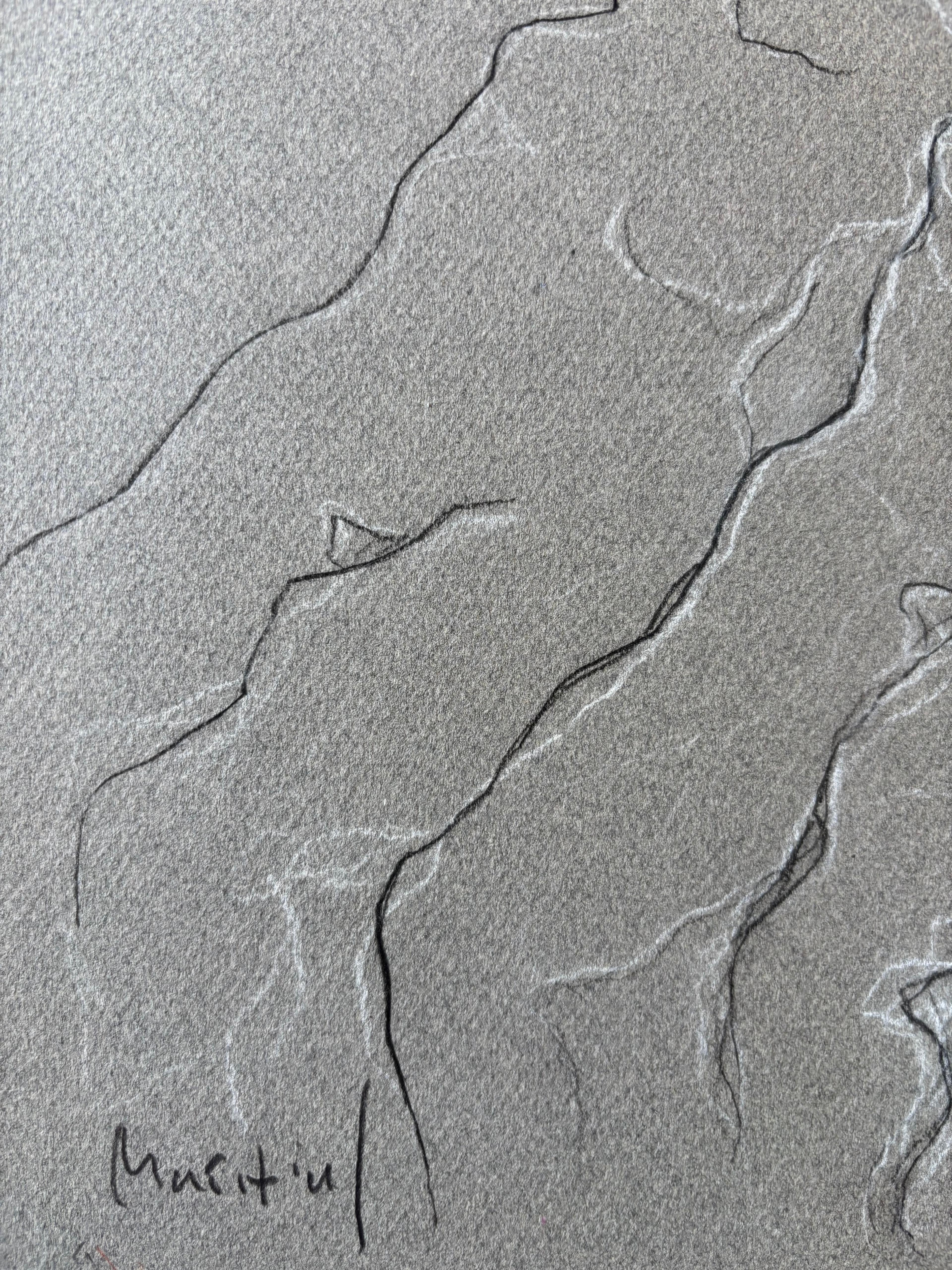 Le Sofa by Grégoire Mathias – Rhythmic Nude Forms in Chalk on Grey Board For Sale 7