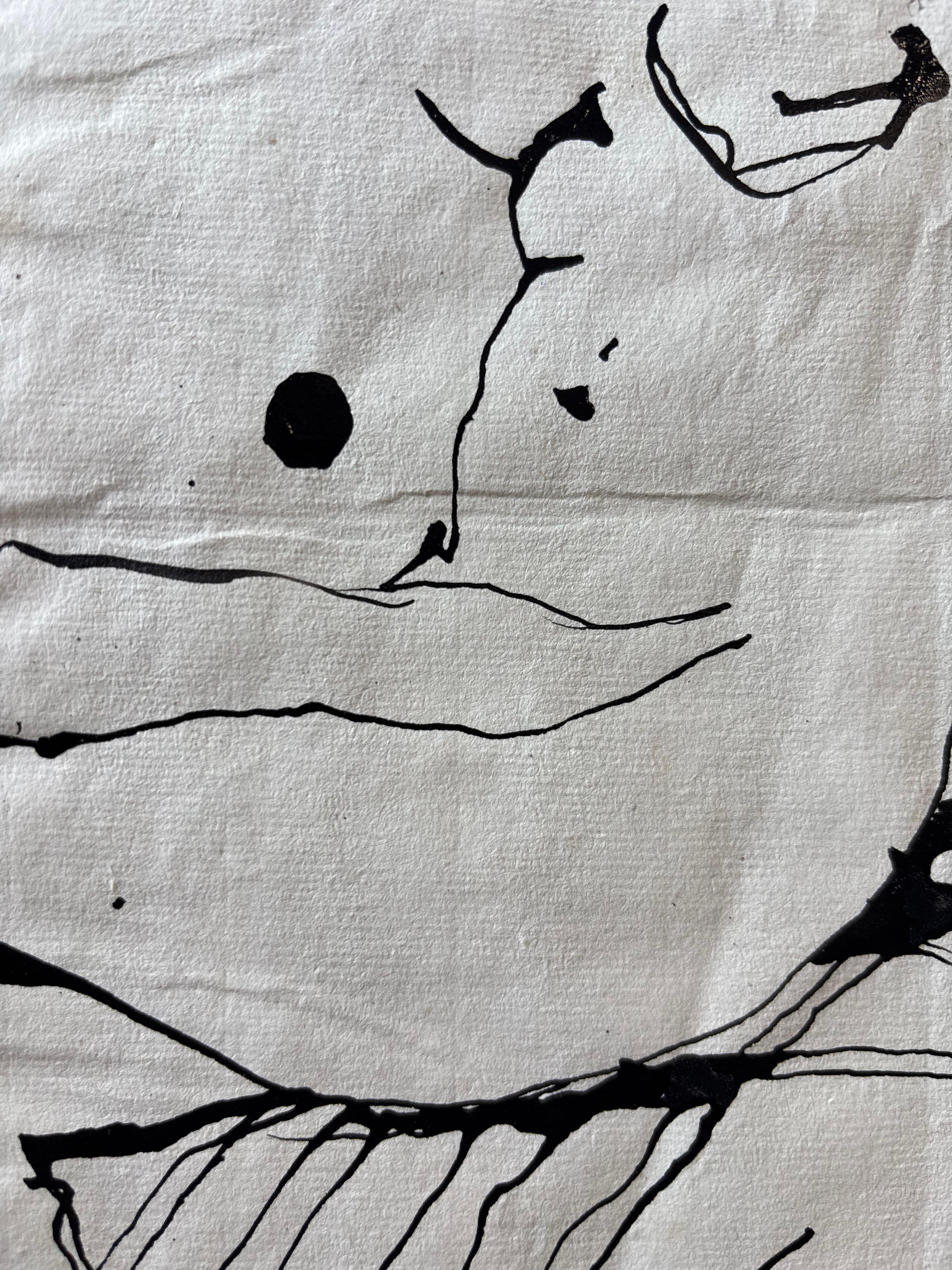 Nu Assis de Grégoire Mathias - Desnudo minimalista a tinta sobre papel texturizado en venta 4