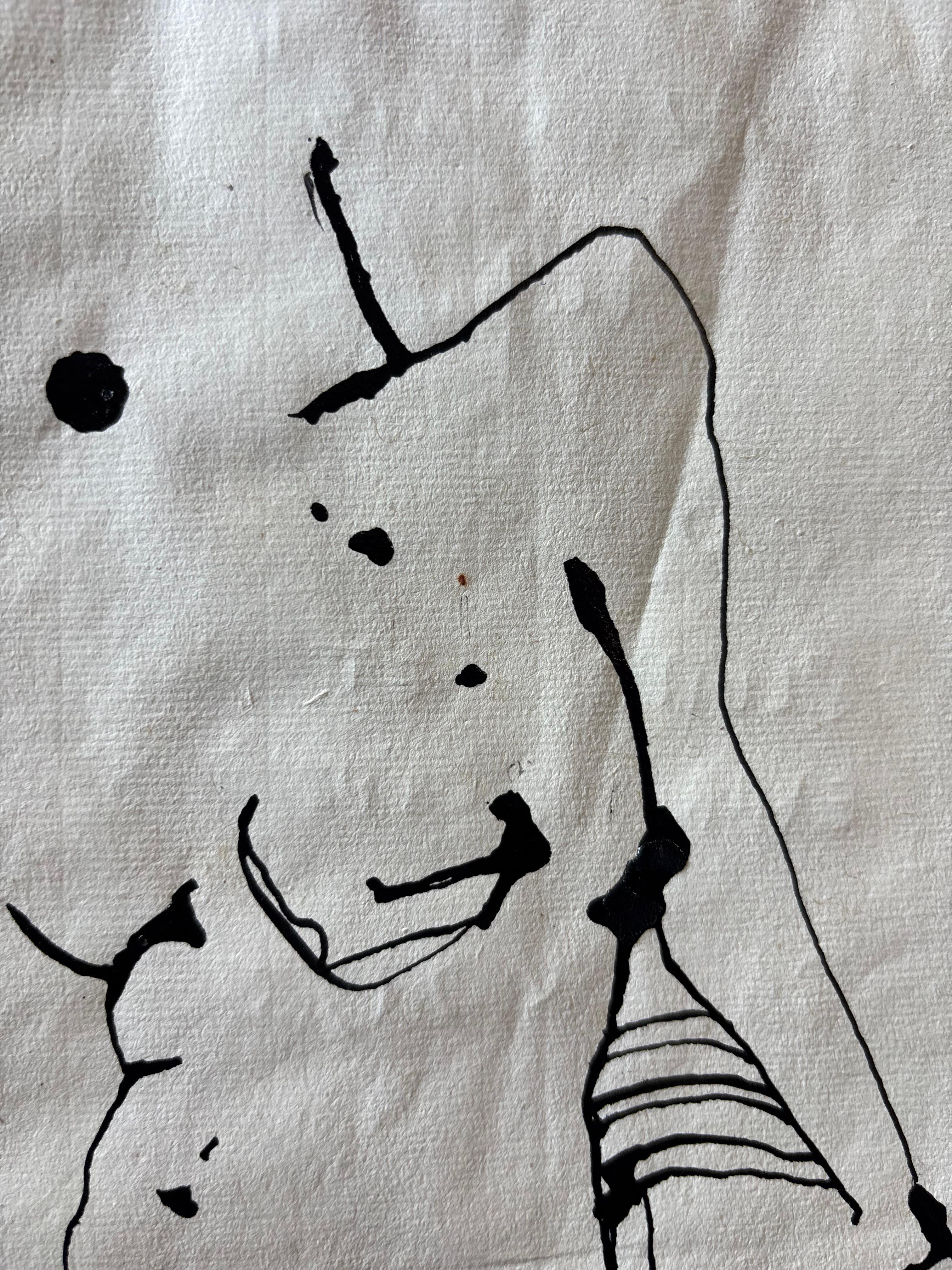 Nu Assis de Grégoire Mathias - Desnudo minimalista a tinta sobre papel texturizado en venta 5