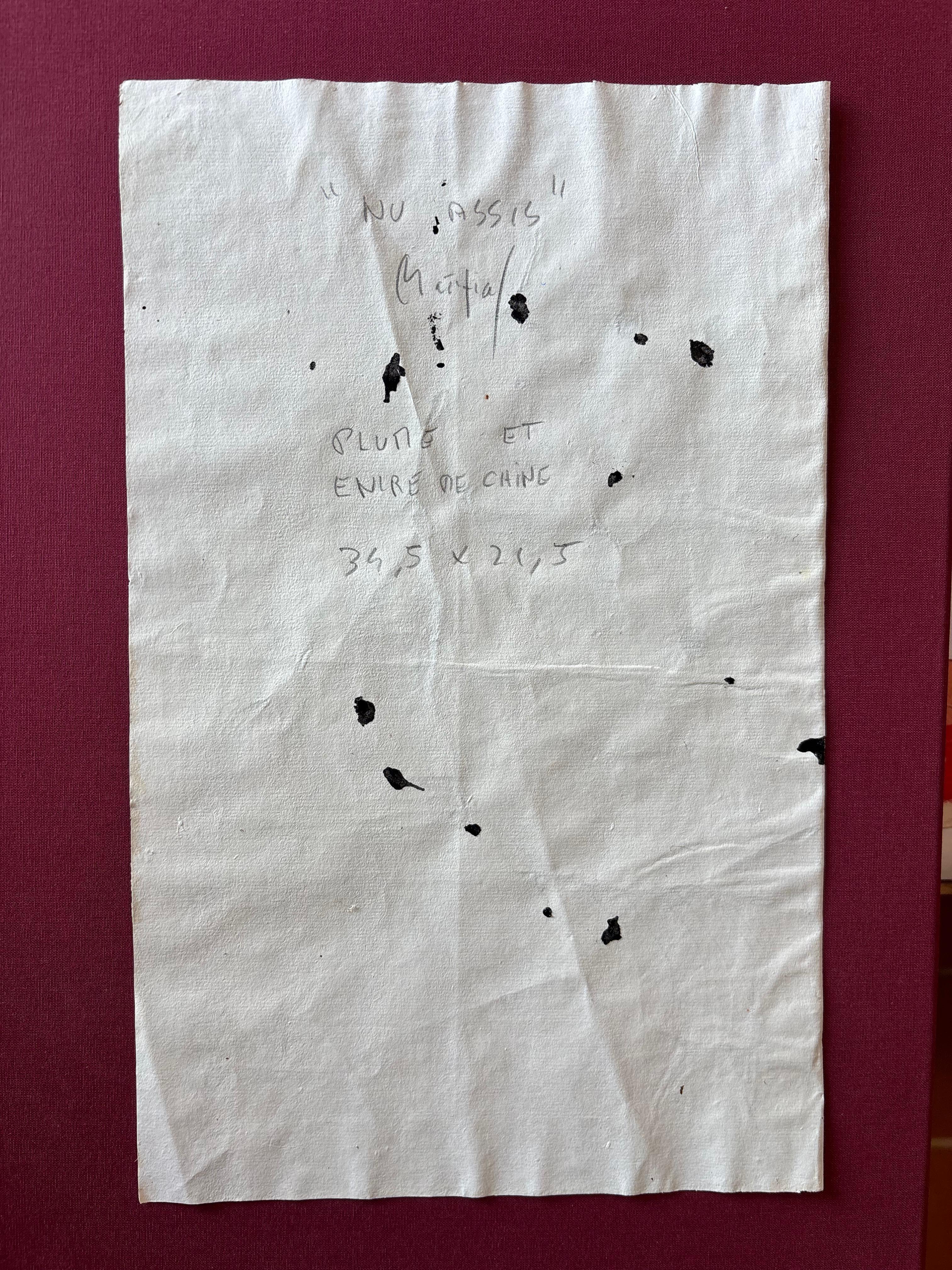 Nu Assis de Grégoire Mathias - Desnudo minimalista a tinta sobre papel texturizado en venta 6