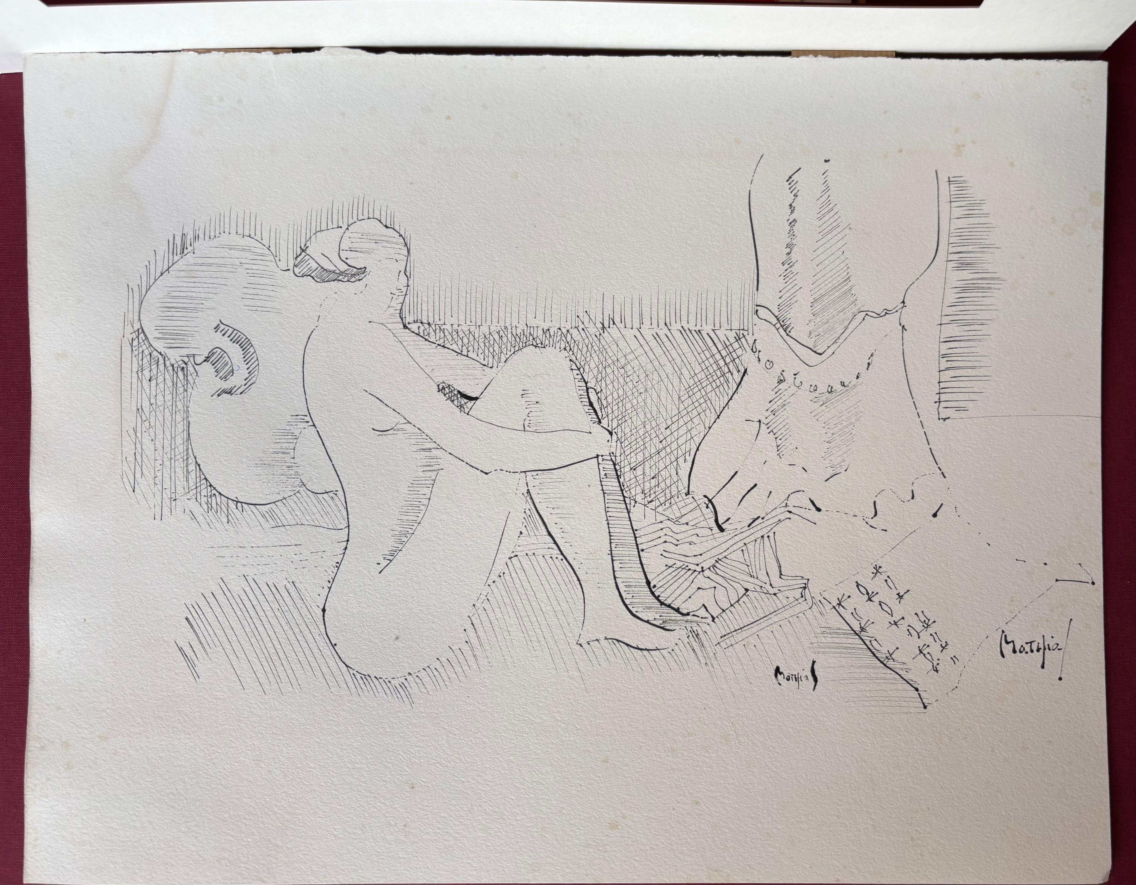 Perdue dans ses Pensées by Grégoire Mathias – Ink Drawing of a Seated Nude For Sale 1