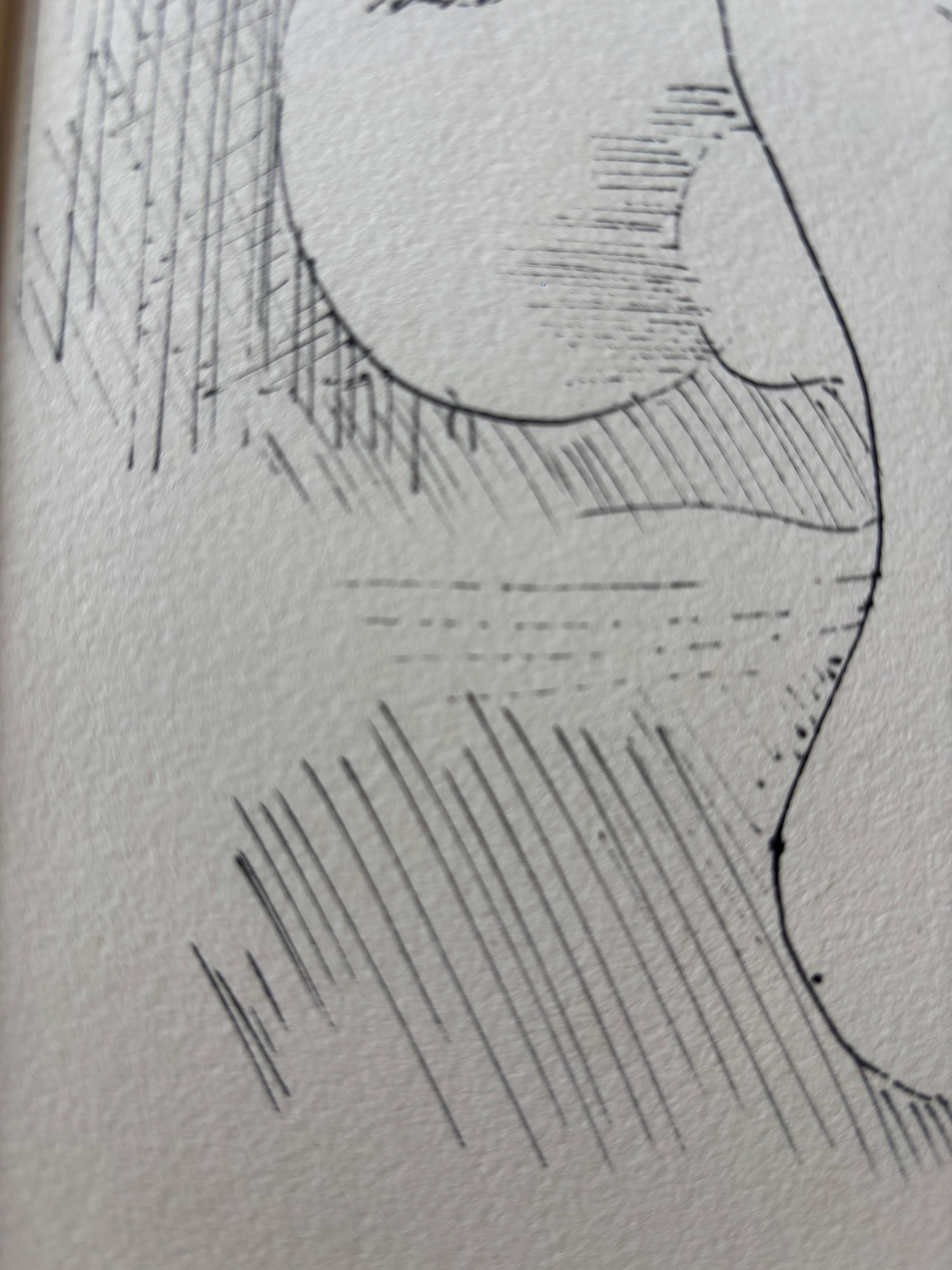 Perdue dans ses Pensées by Grégoire Mathias – Ink Drawing of a Seated Nude For Sale 4