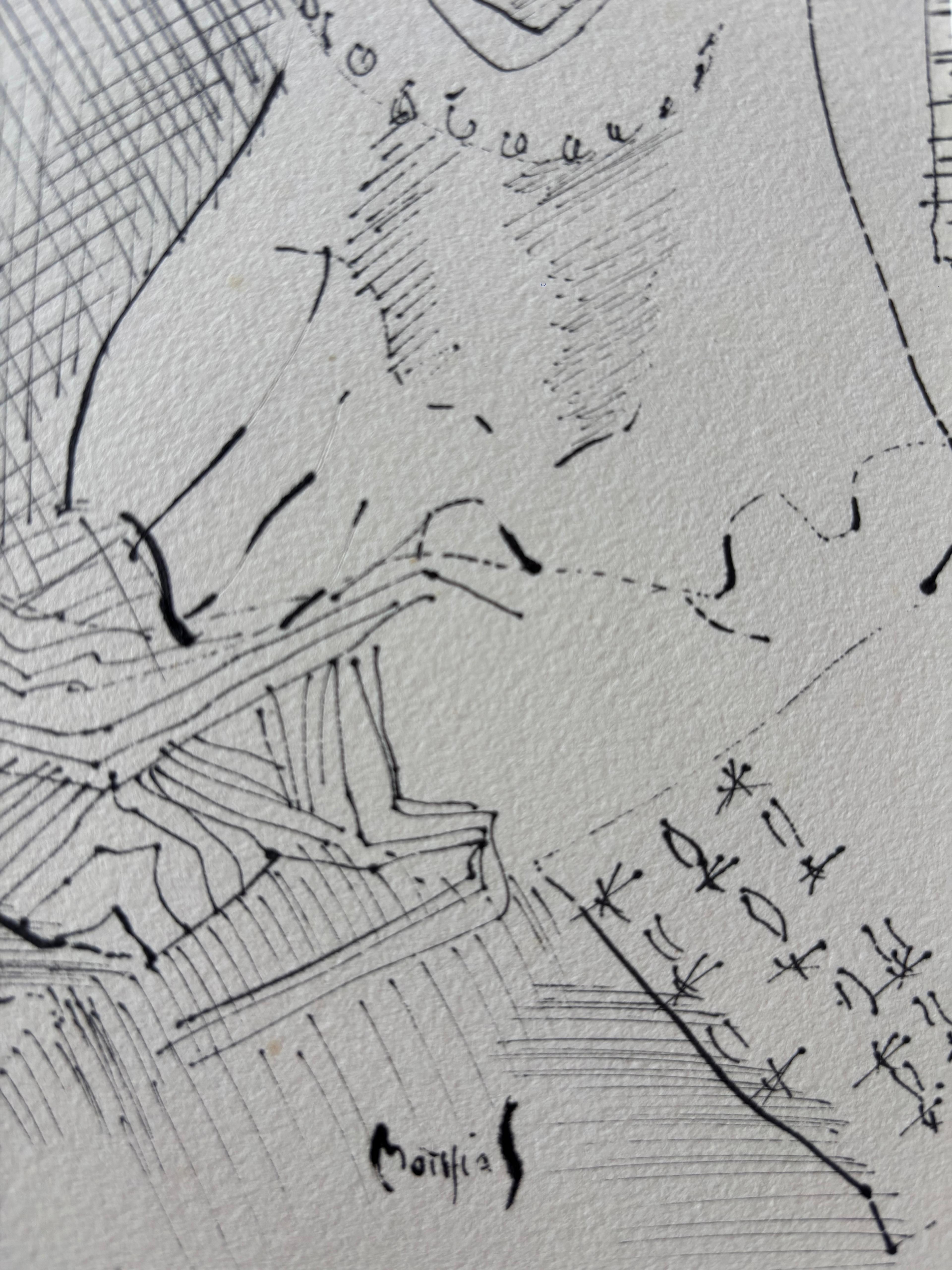Perdue dans ses Pensées by Grégoire Mathias – Ink Drawing of a Seated Nude For Sale 3
