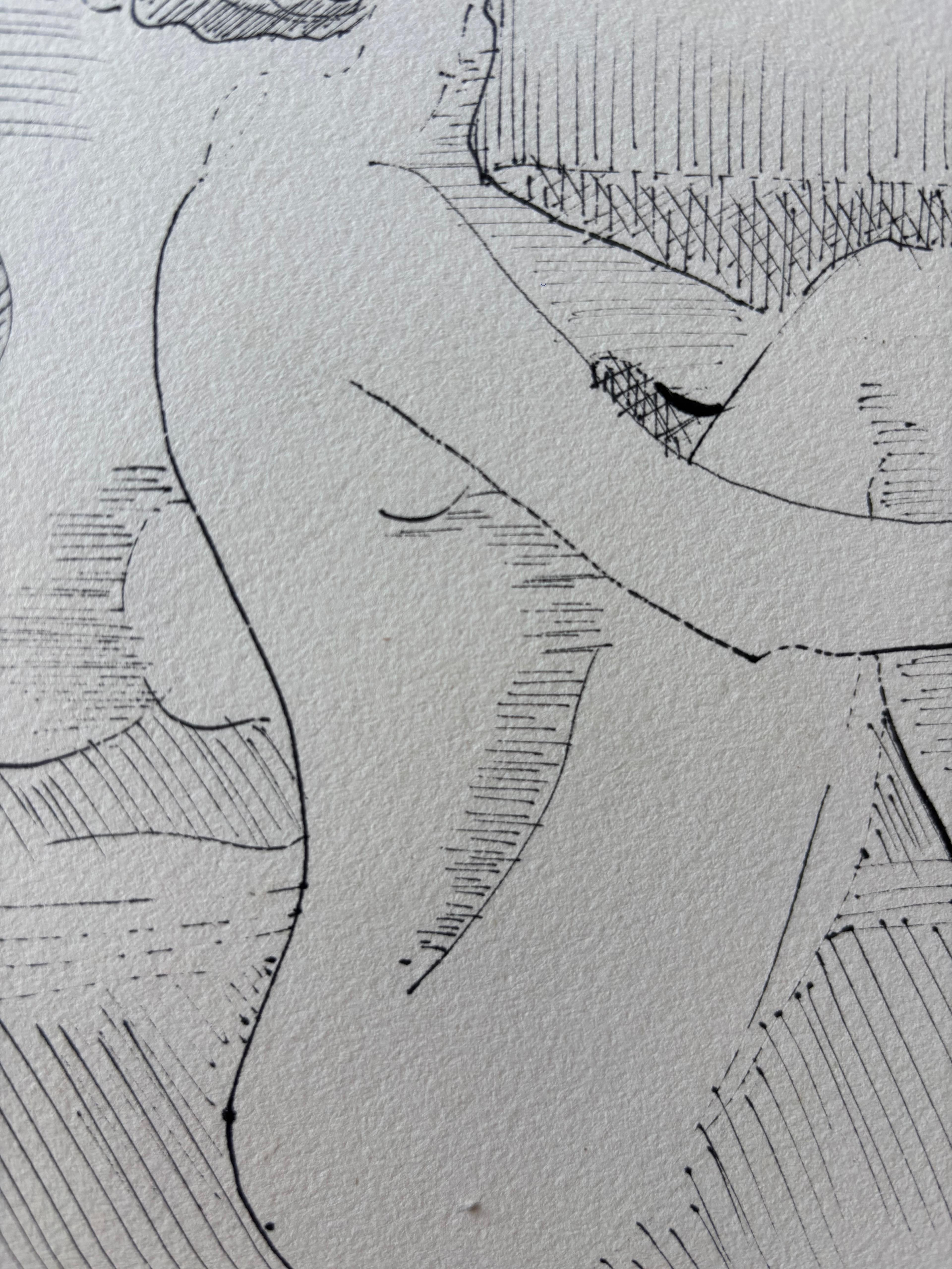 Perdue dans ses Pensées by Grégoire Mathias – Ink Drawing of a Seated Nude For Sale 2