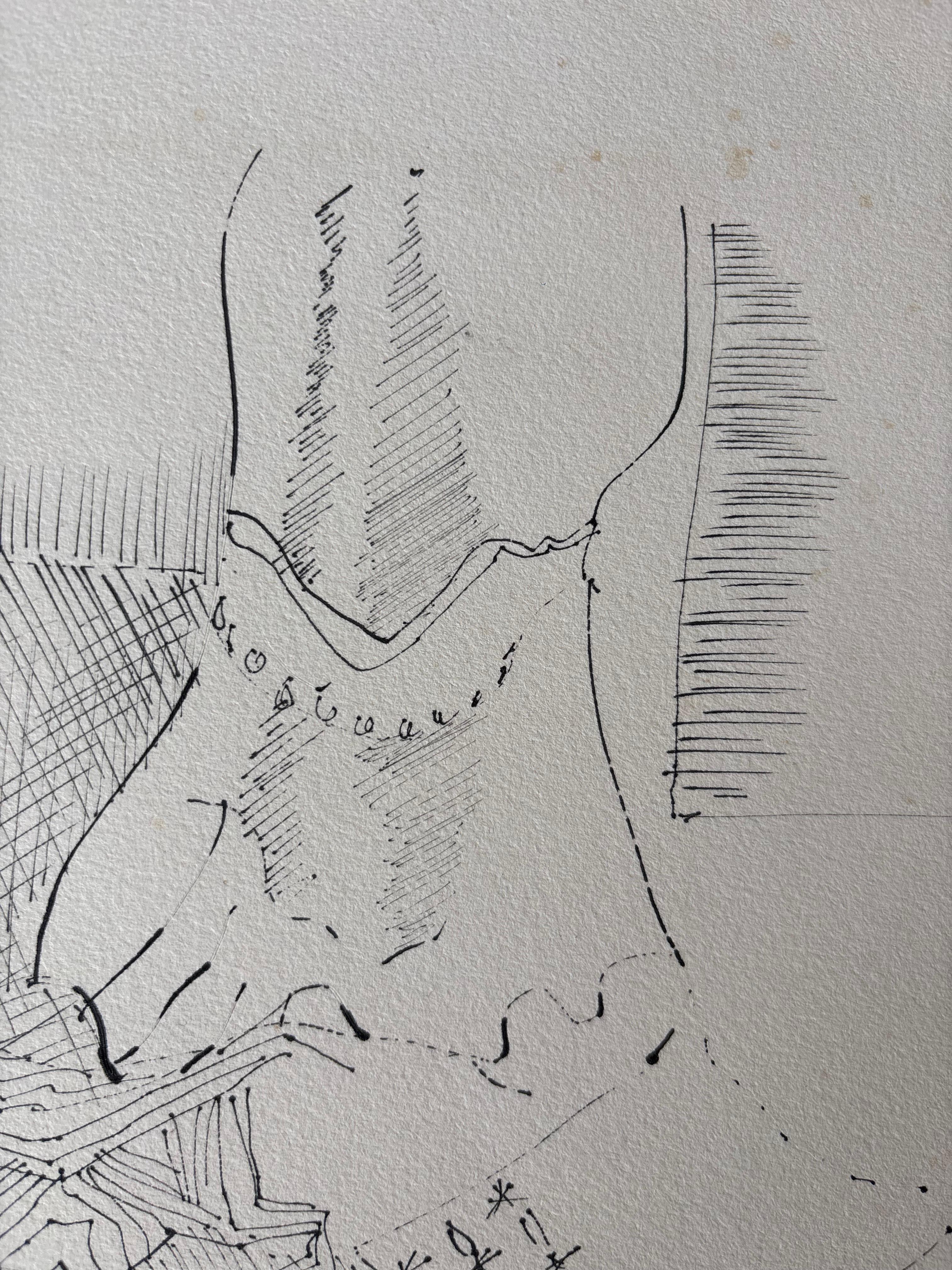 Perdue dans ses Pensées by Grégoire Mathias – Ink Drawing of a Seated Nude For Sale 5