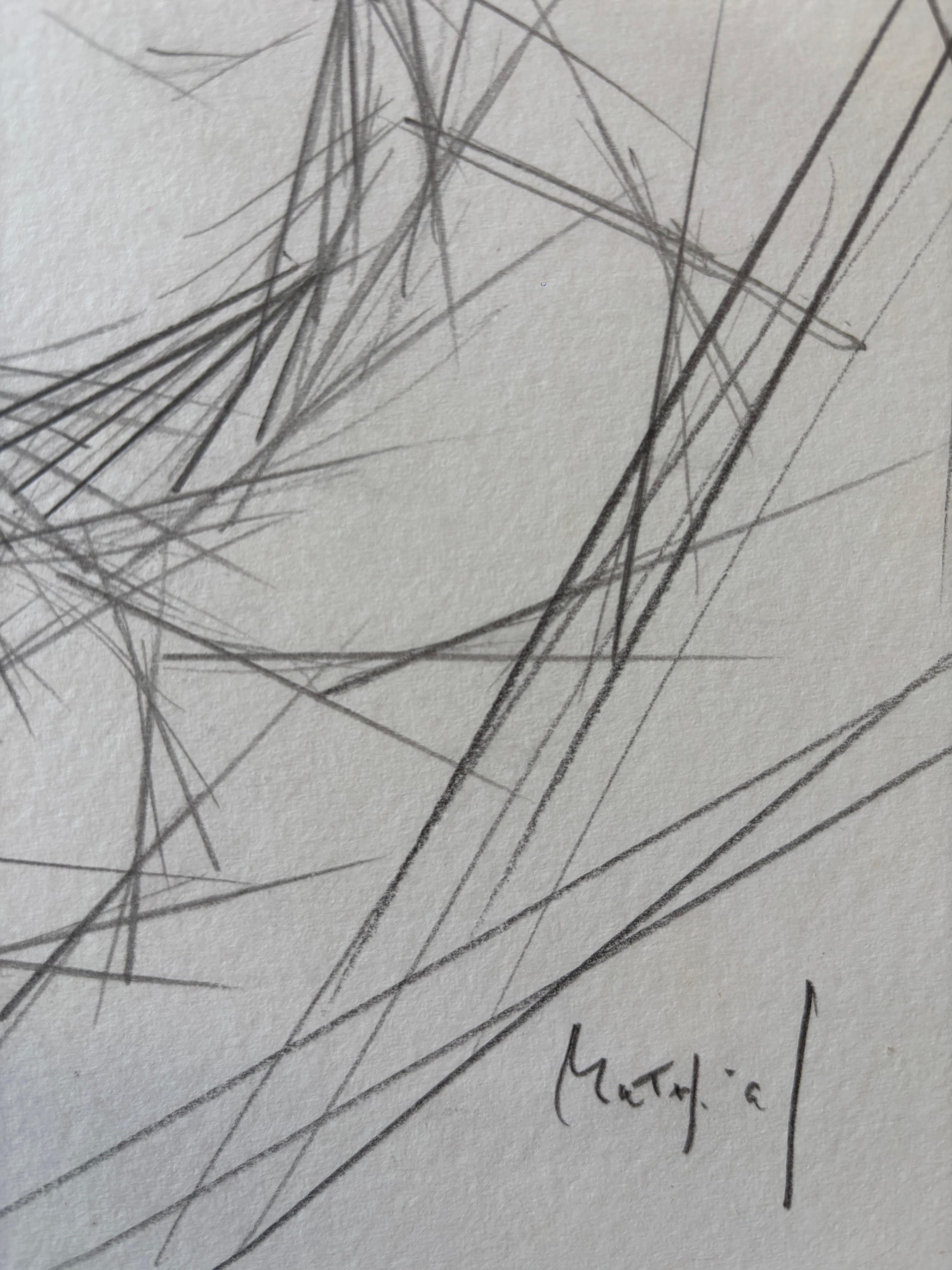 Pommes en Rythmes Droits by Grégoire Mathias – Cubist Pencil Still Life For Sale 4