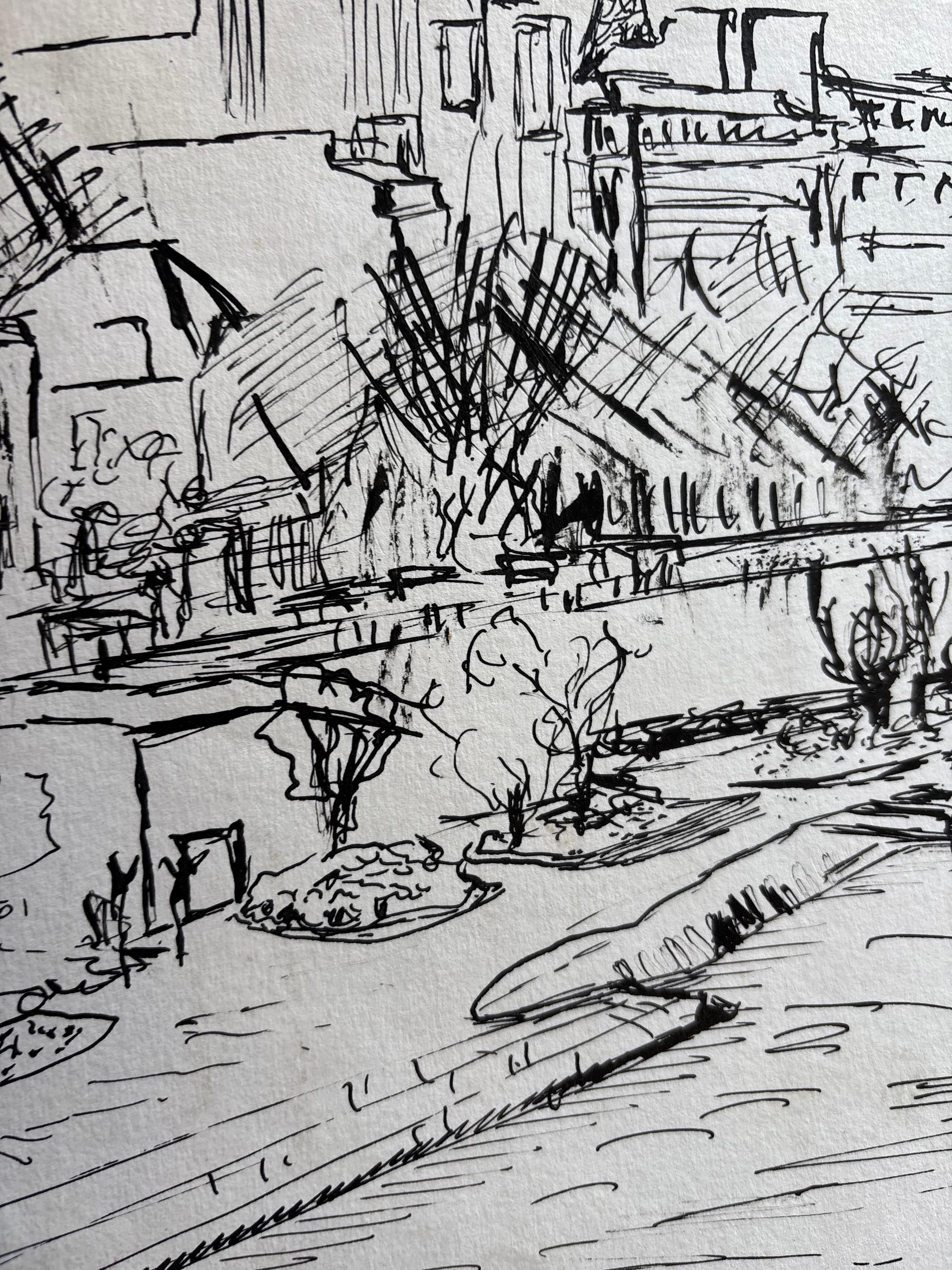 Vue du Pont des Arts, Paris, by Grégoire Mathias – Pen and Ink Paris Cityscape For Sale 1