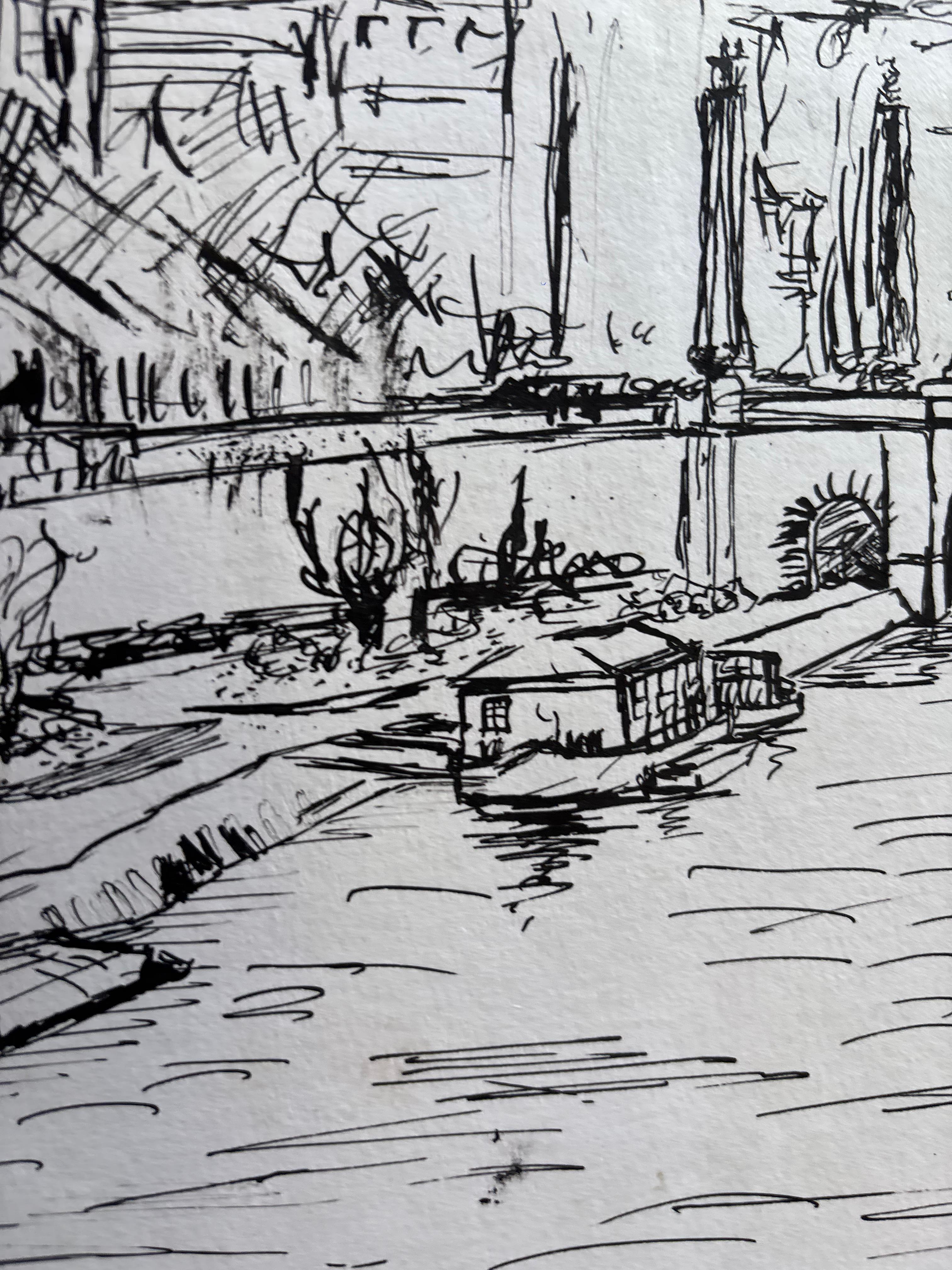 Vue du Pont des Arts, Paris, by Grégoire Mathias – Pen and Ink Paris Cityscape For Sale 2