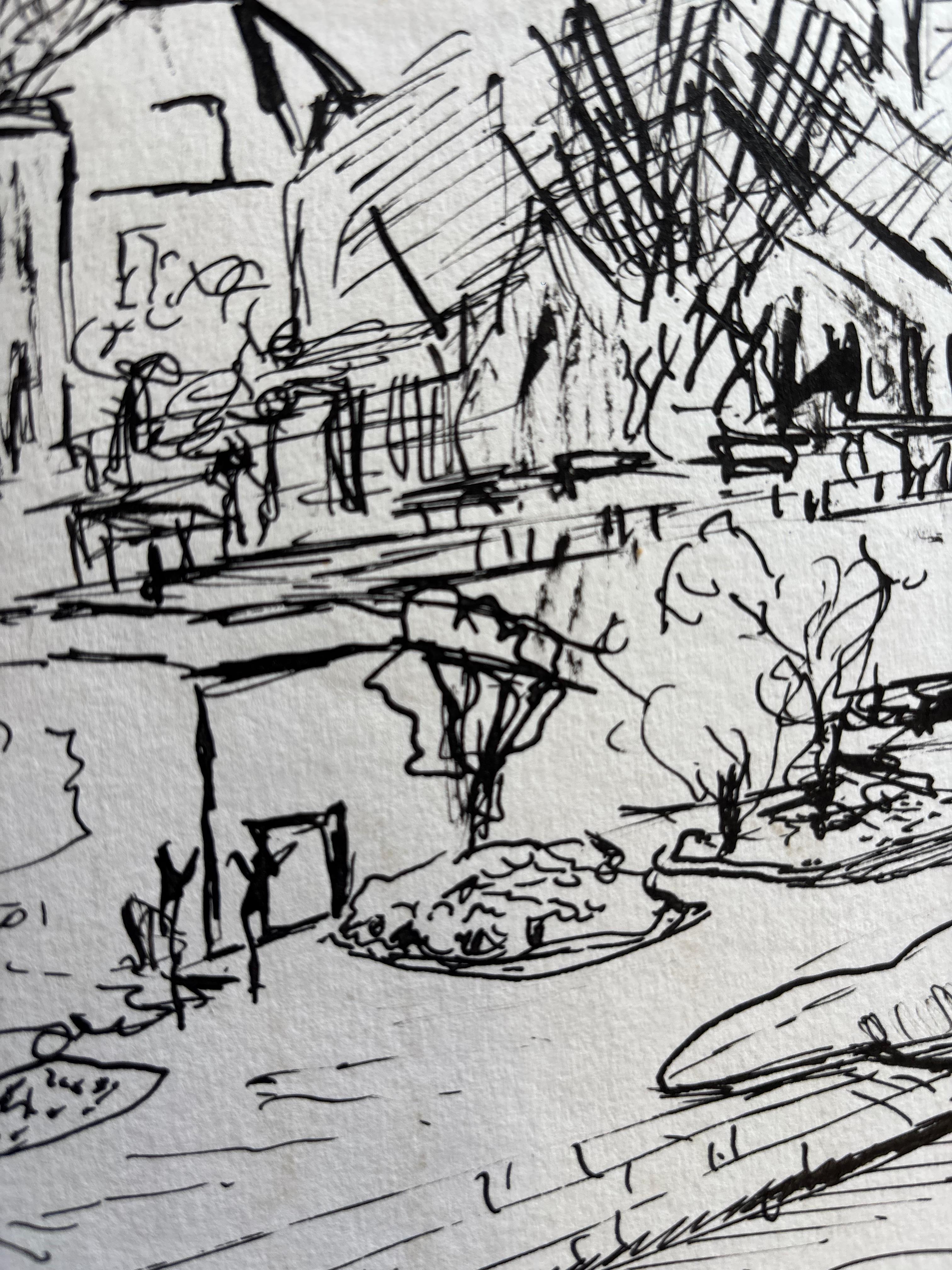 Vue du Pont des Arts, Paris, by Grégoire Mathias – Pen and Ink Paris Cityscape For Sale 5