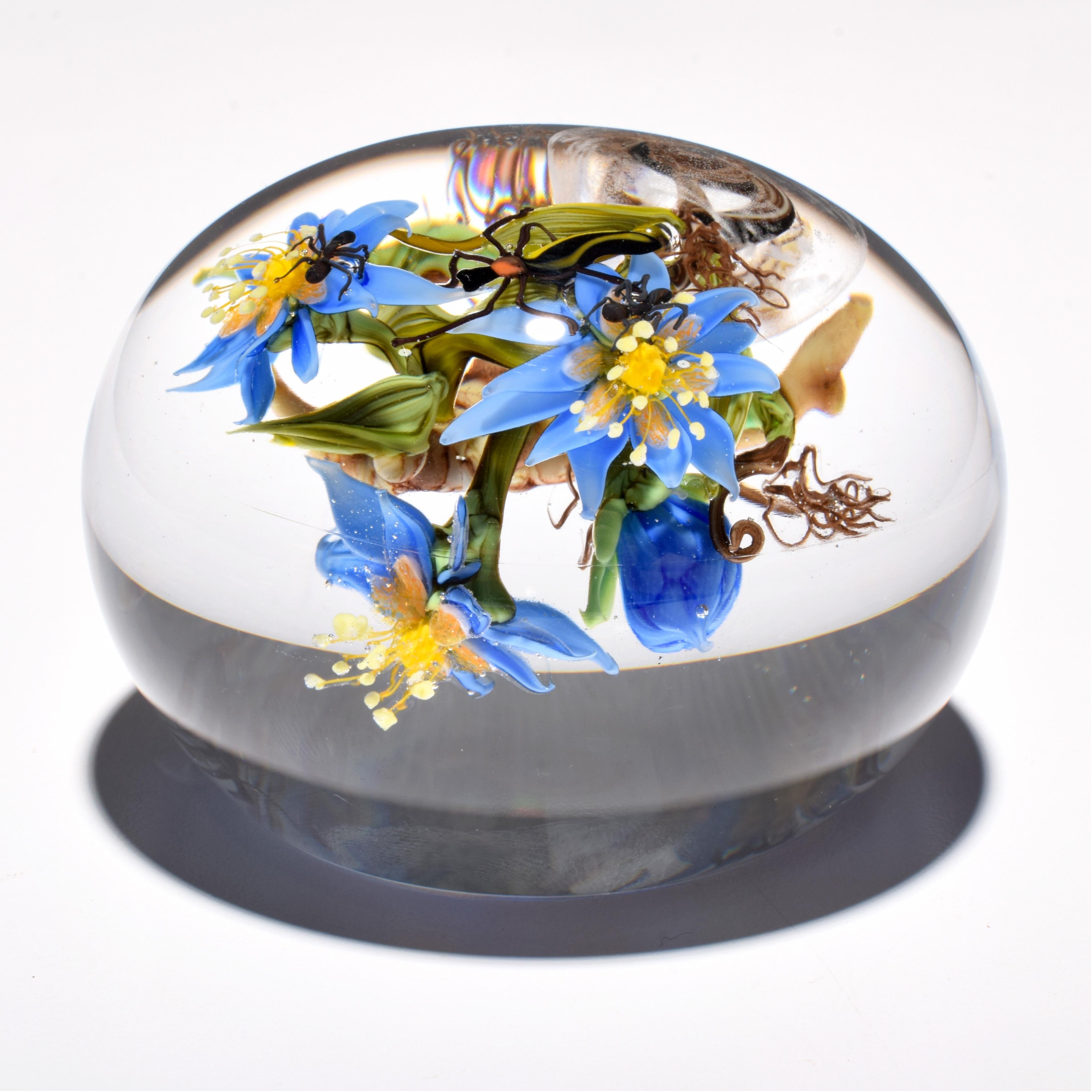 Paul J. Stankard Floral, Orb & Root Person Oblate Paperweight - Art by Paul Stankard