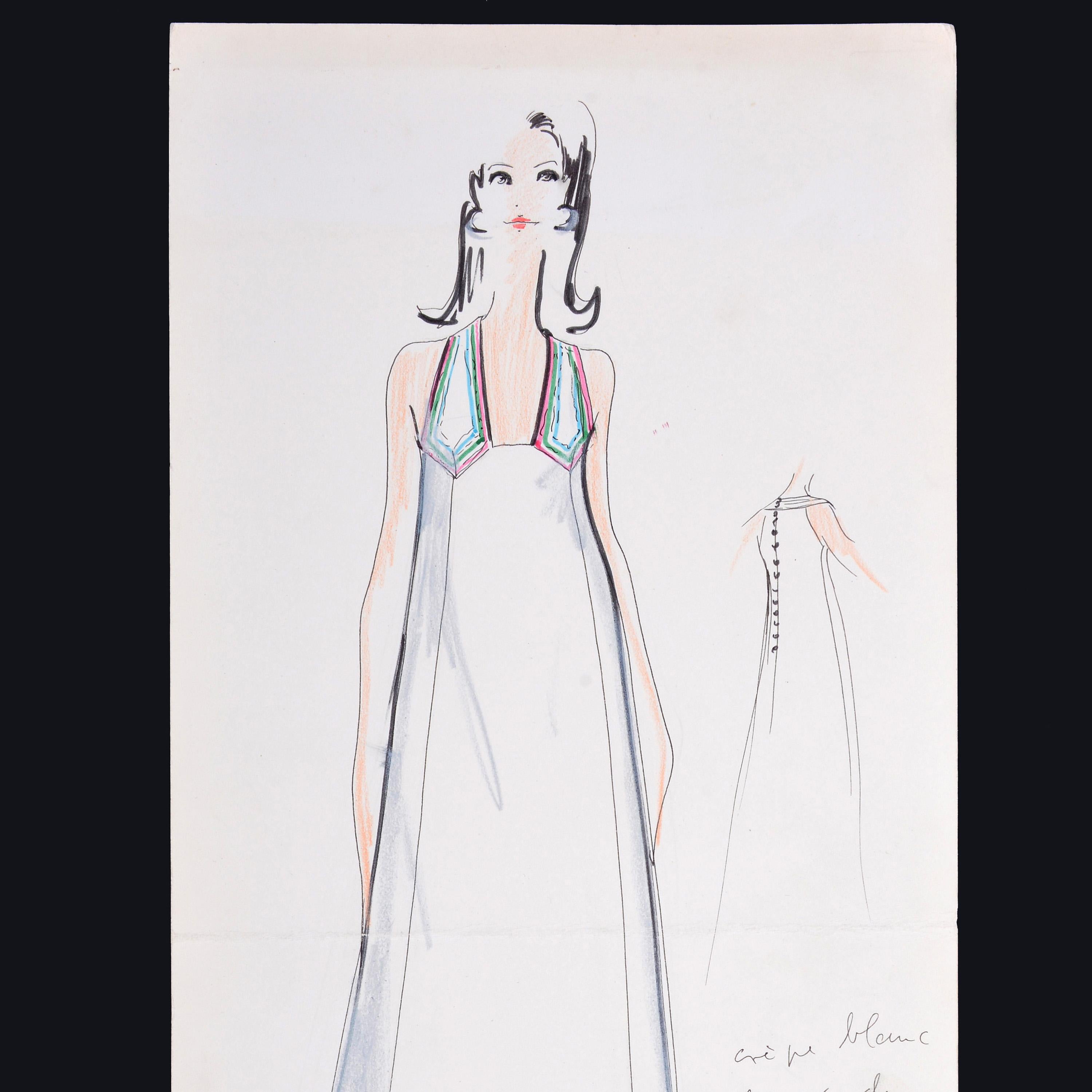 Artist/Designer: Karl Lagerfeld (German, 1933-2019)
Additional Information: Fashion design sketch by Karl Lagerfeld from the Tiziani Archives. Provenance: Estate of Tiziani  Estate of Raf Ravaioli  Private Collection, Palm Beach, FL.
Marking(s);