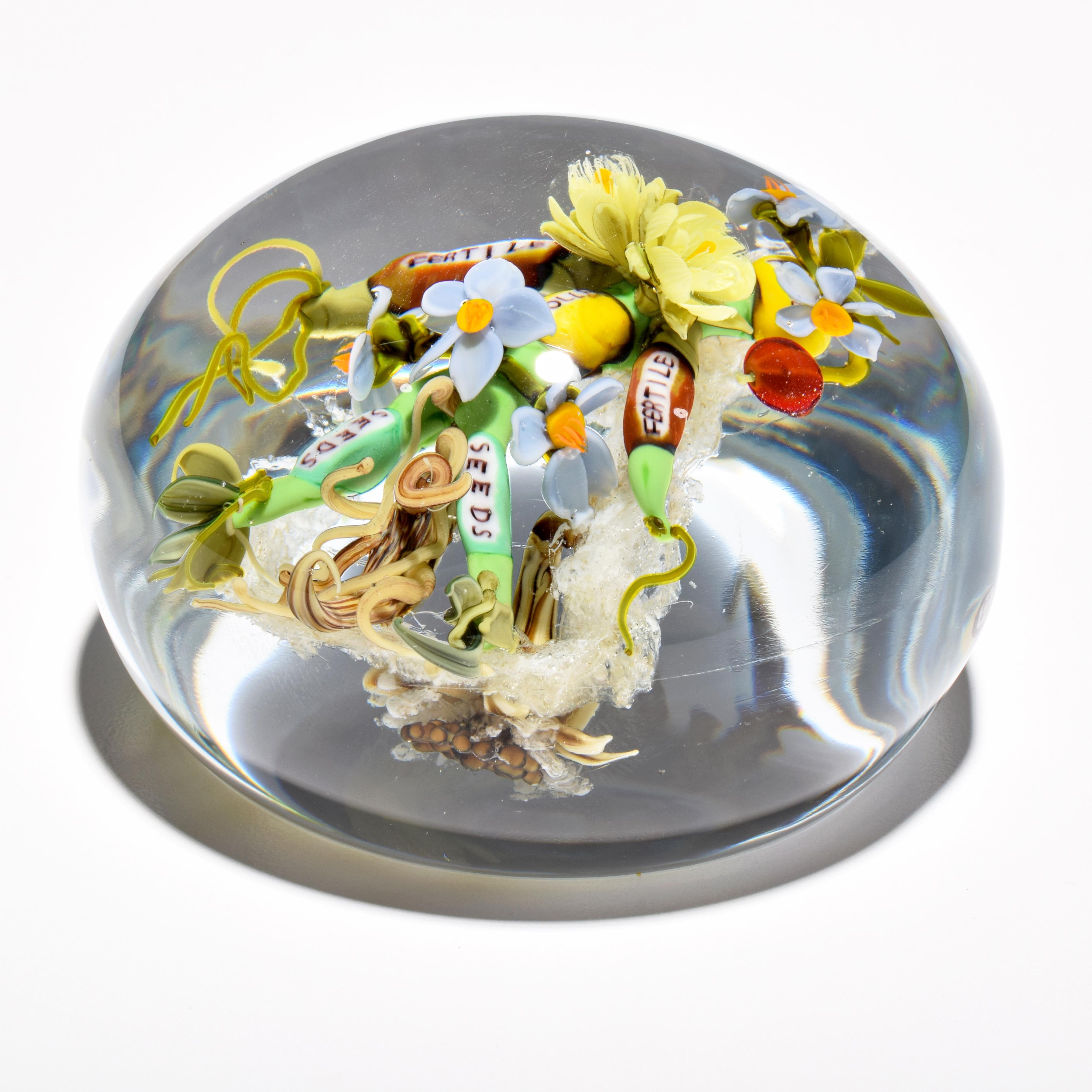 Paul J. Stankard Floral, Seeds & Pollen Oblate Paperweight - Contemporary Art by Paul Stankard