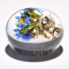Paul J. Stankard Floral, Orb & Root Person Oblate Paperweight