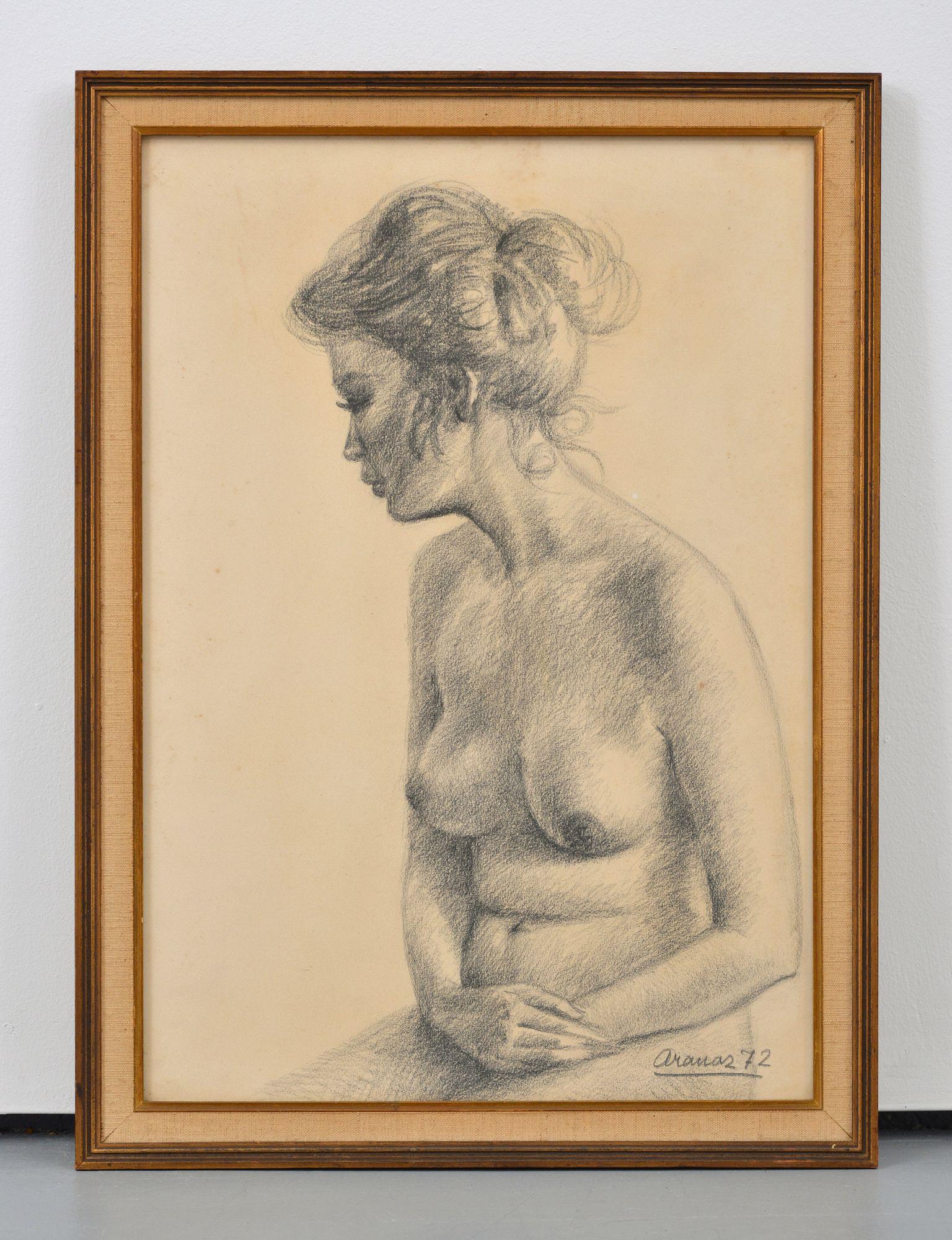 Jose Antonio Aranaz Drawing, Nude Female Figure For Sale 1