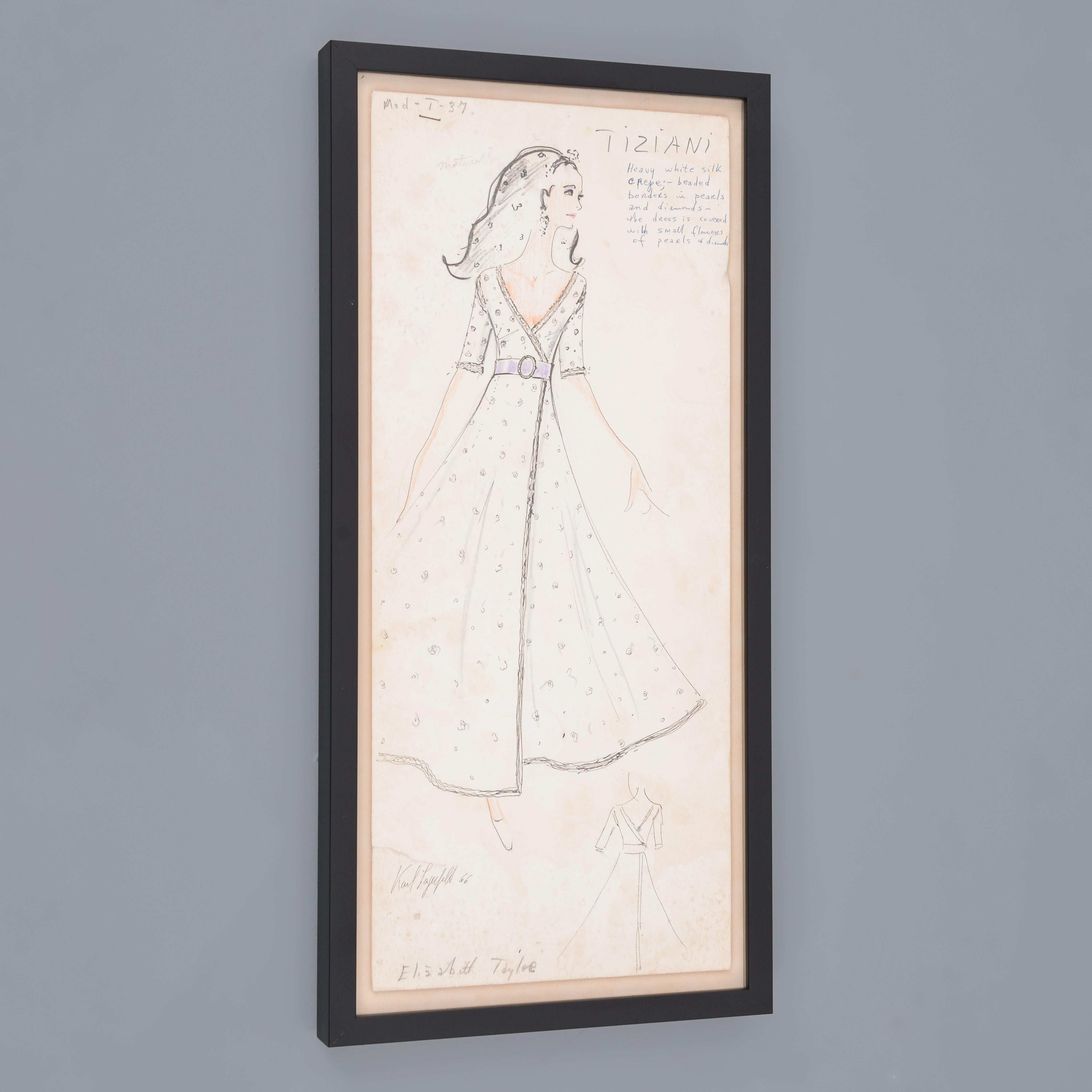 Dessin de mode de Karl Lagerfeld pour Tiziani, Elizabeth Taylor en vente 1
