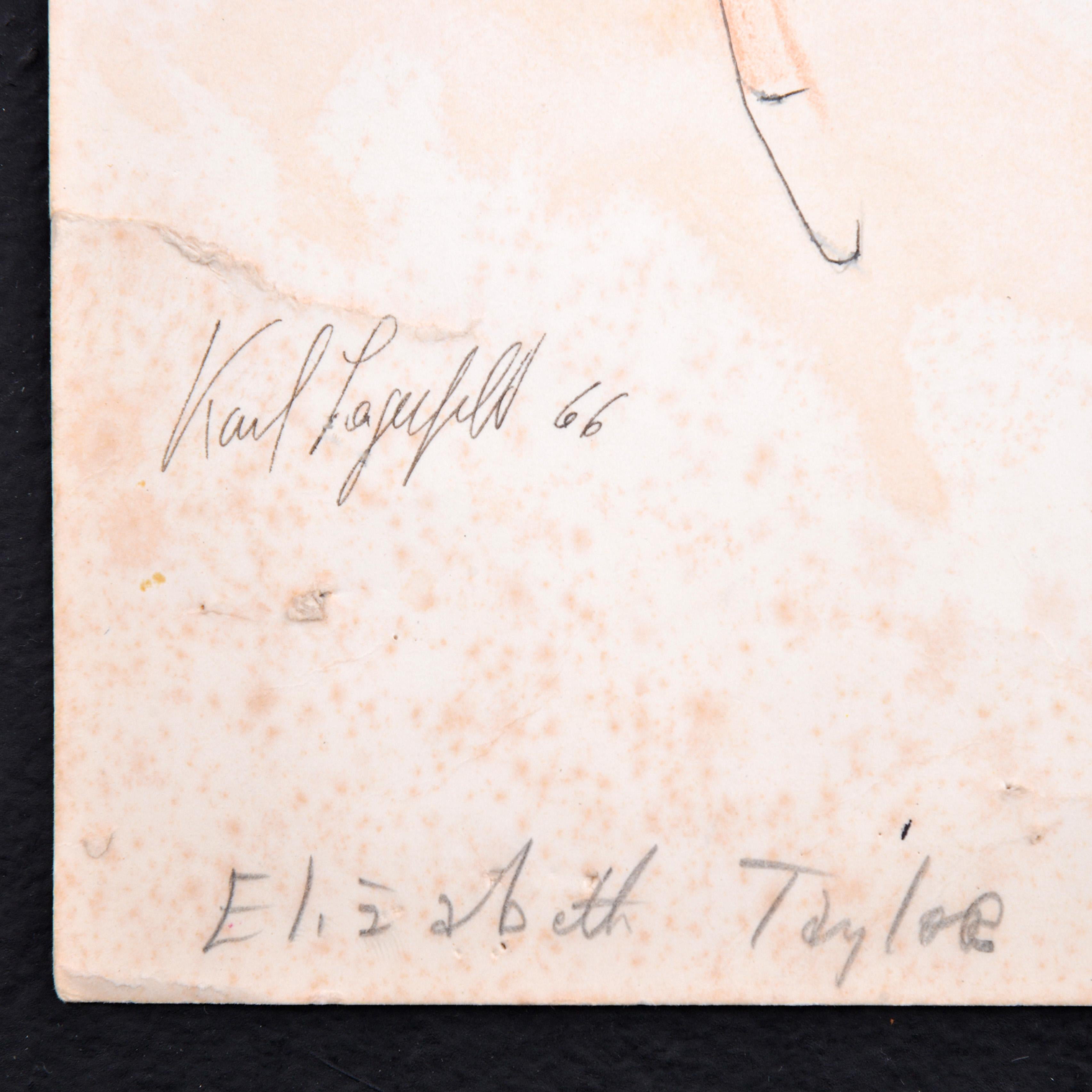 Dessin de mode de Karl Lagerfeld pour Tiziani, Elizabeth Taylor en vente 3