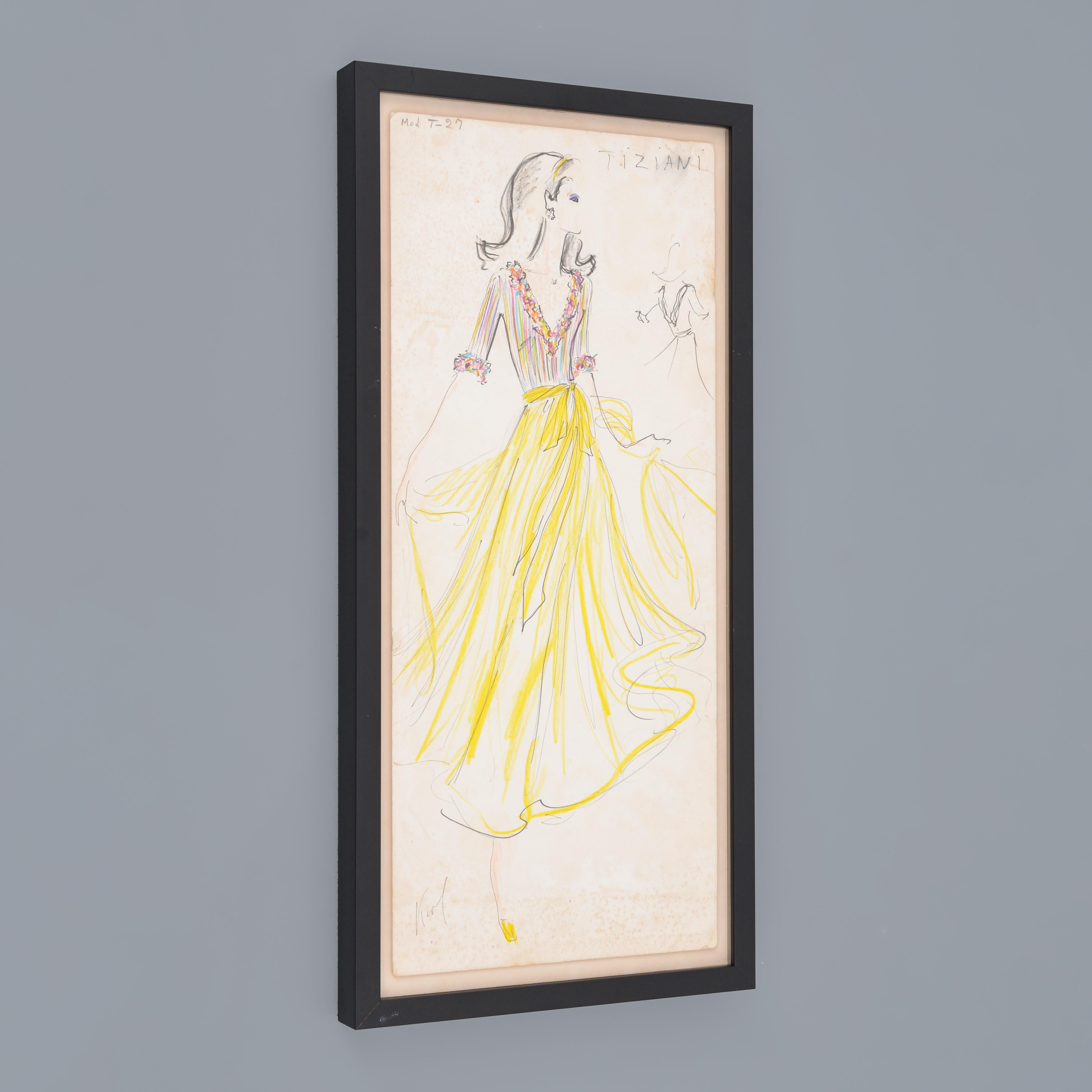 Disegno di moda di Karl Lagerfeld per Tiziani, firmato in vendita 1