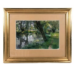 Paul Lippe (1866-1926). L'Ouche sous les saules, acquarello 1924