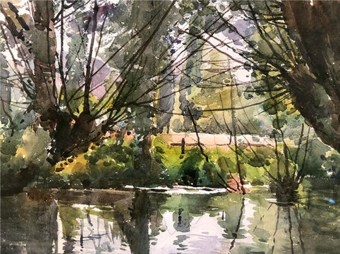 Paul Lippe (1866-1926). L'Ouche sous les saules, aquarelle 1924 en vente 1