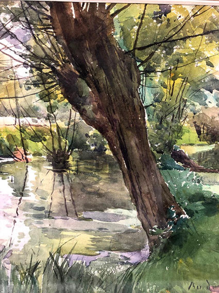 Paul Lippe (1866-1926). L'Ouche sous les saules, aquarelle 1924 en vente 2