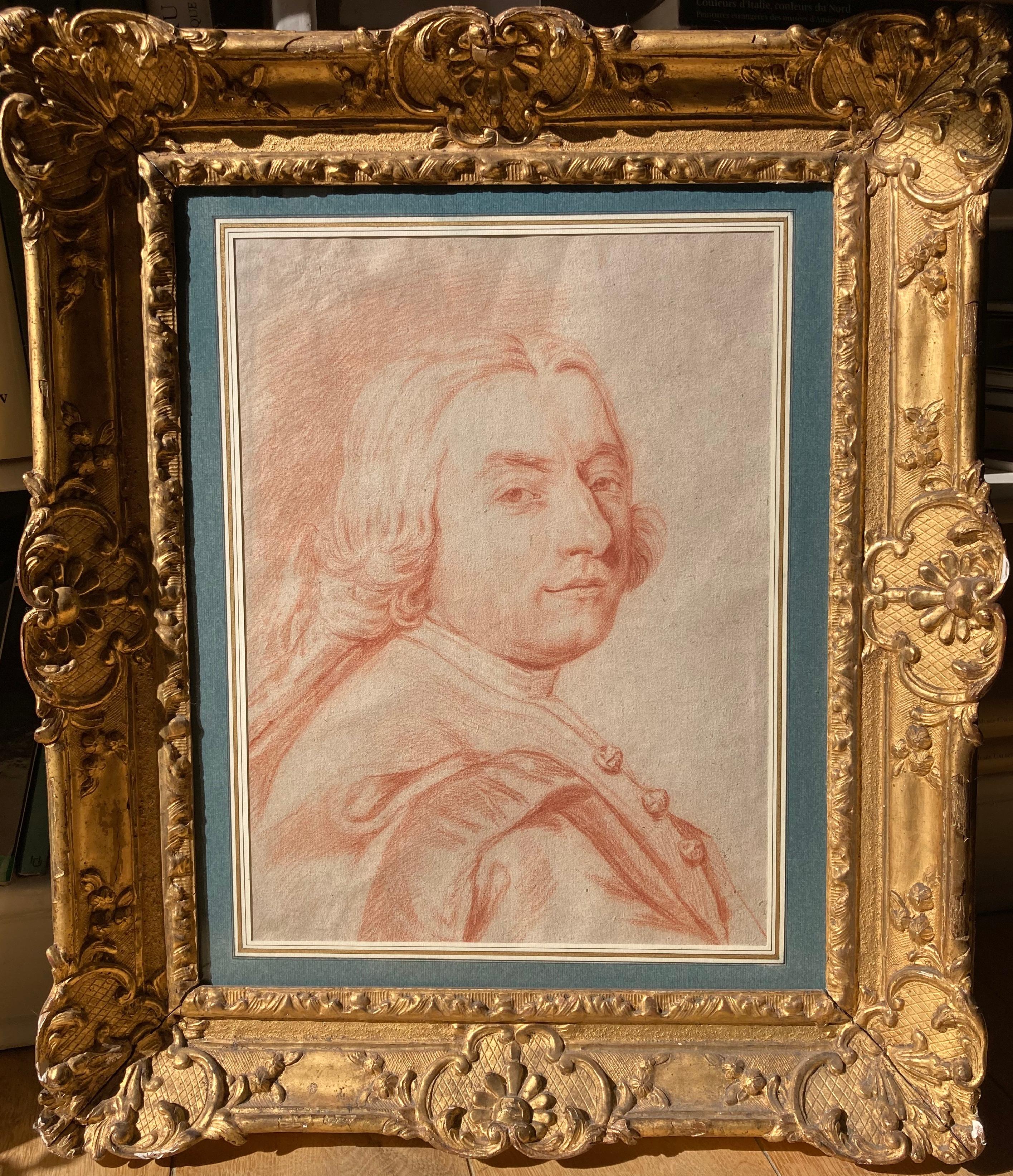 French School, 18th Century, Portrait Of A Man Seen From Three Quarters, chalk - Art by Unknown