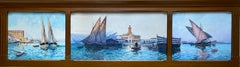 Grande aquarelle triptyque de l'amiralté du port d'Alger