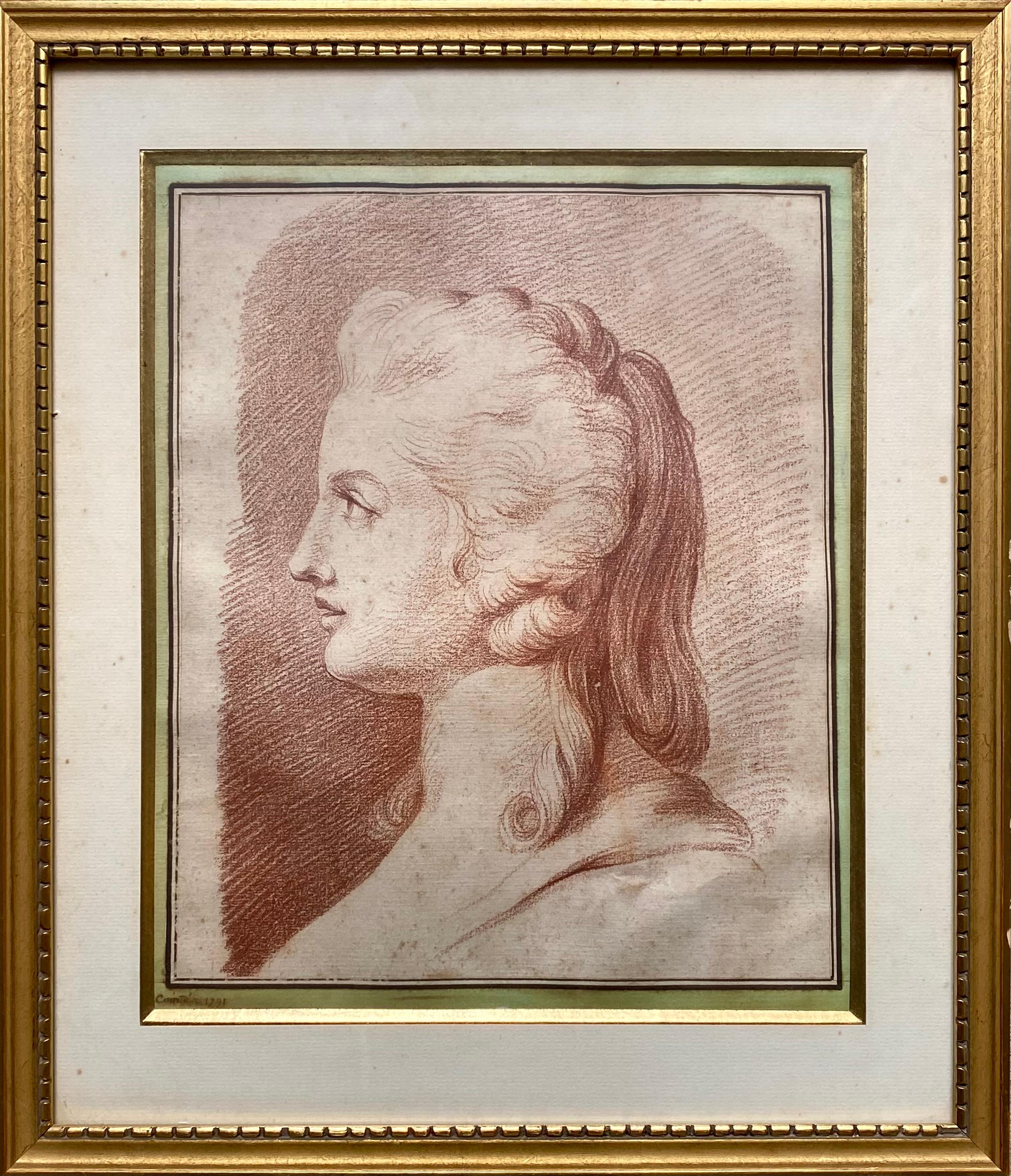 Nicolas-André Courtois Portrait – Bust of A Woman In Profile, Sanguine auf Papier, signiert und datiert
