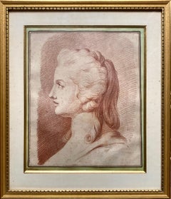 Antique Bust Of A Woman In Profile, Sanguine On Paper, Signed And Dated