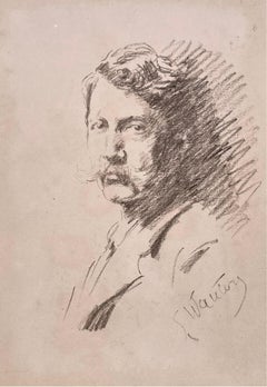 Autoportrait Drawing, Signed, Charcoal on Paper, Circa 1880-1890