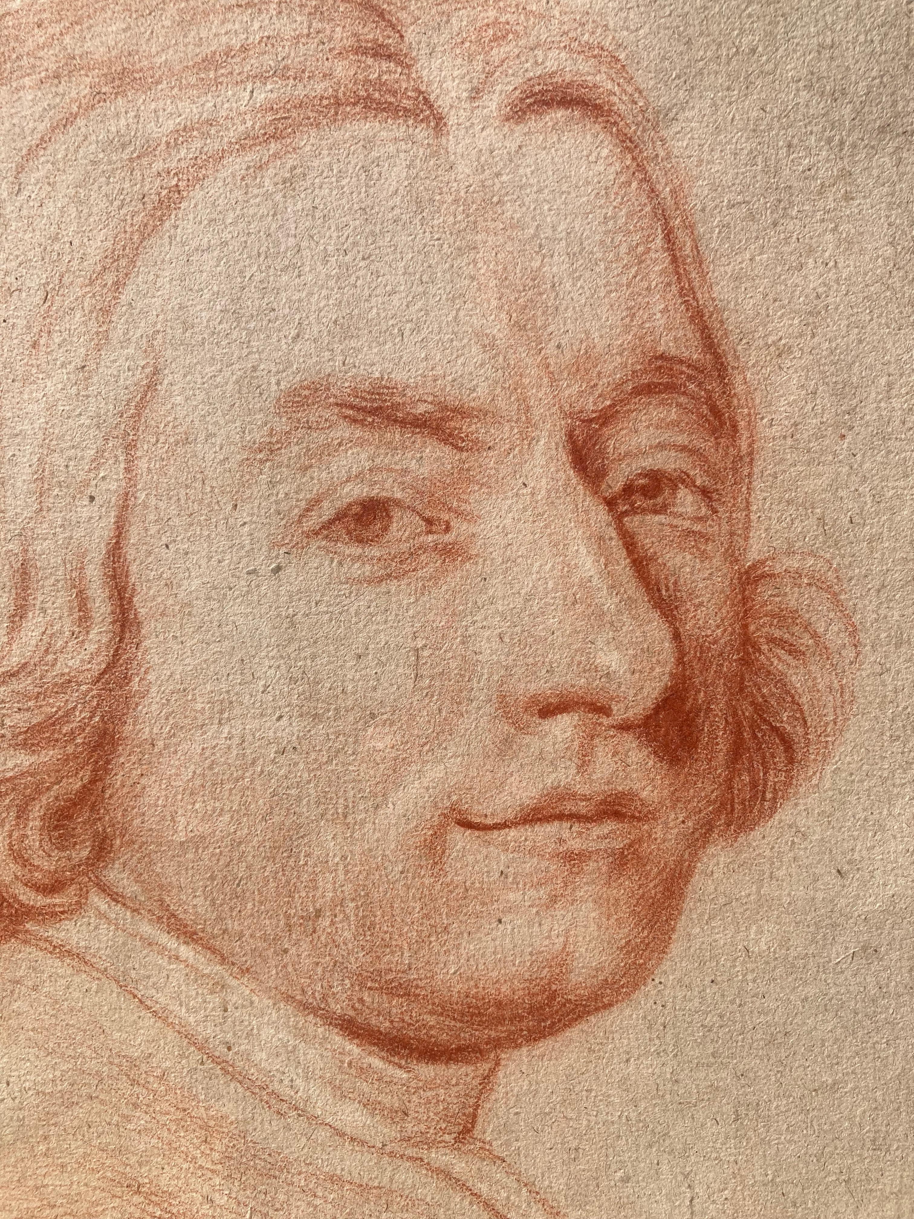École française, XVIIIe siècle, Portrait d'un homme vu de trois quarts, craie en vente 3
