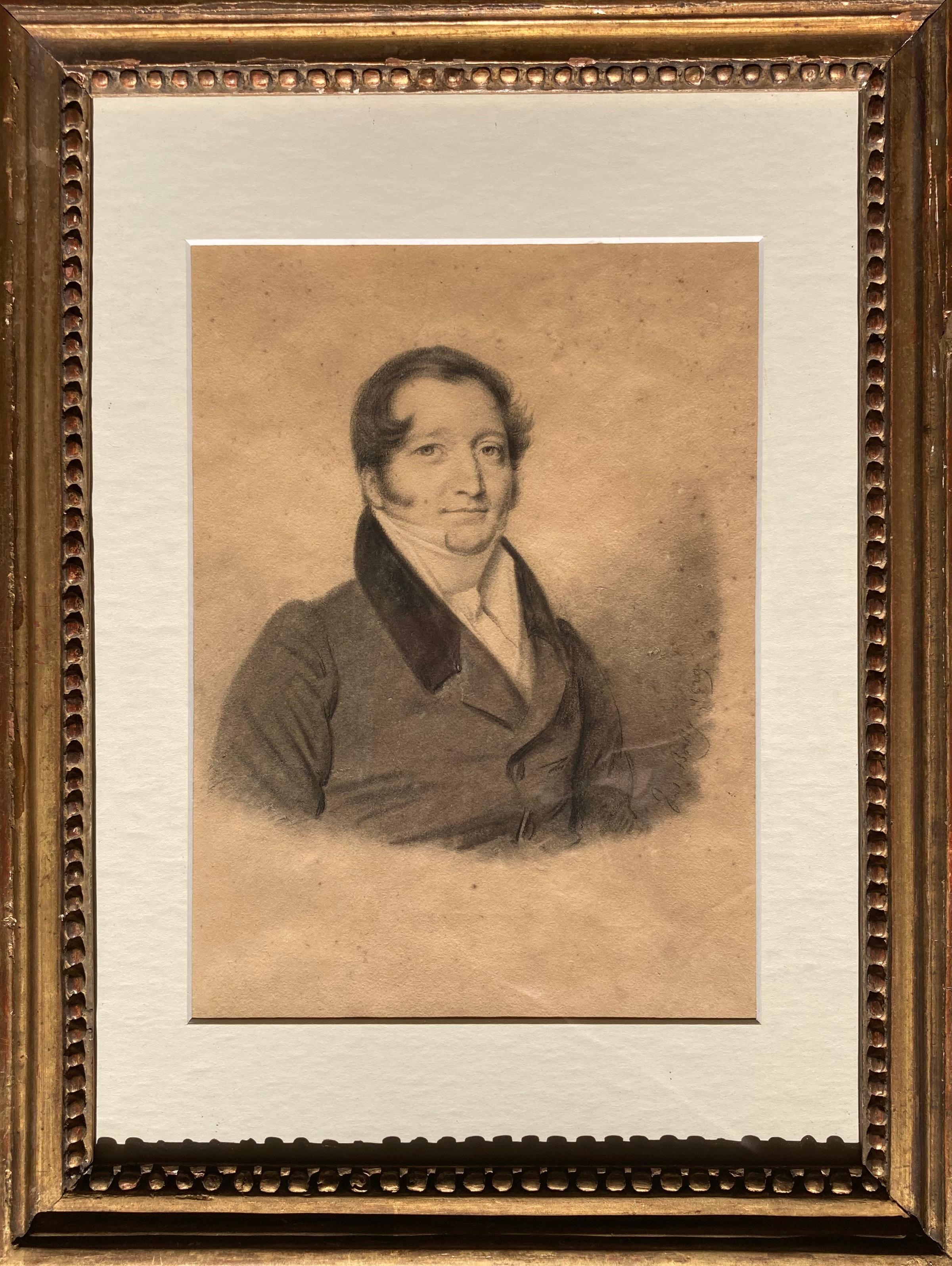 Jules Boilly (1796-1874) Portrait Of A Man, Black chalk - Art by Jules-Léopold Boilly
