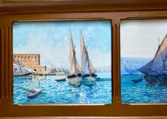View Of The Admiralty Of The Port Of Algiers, Large Watercolor Triptych