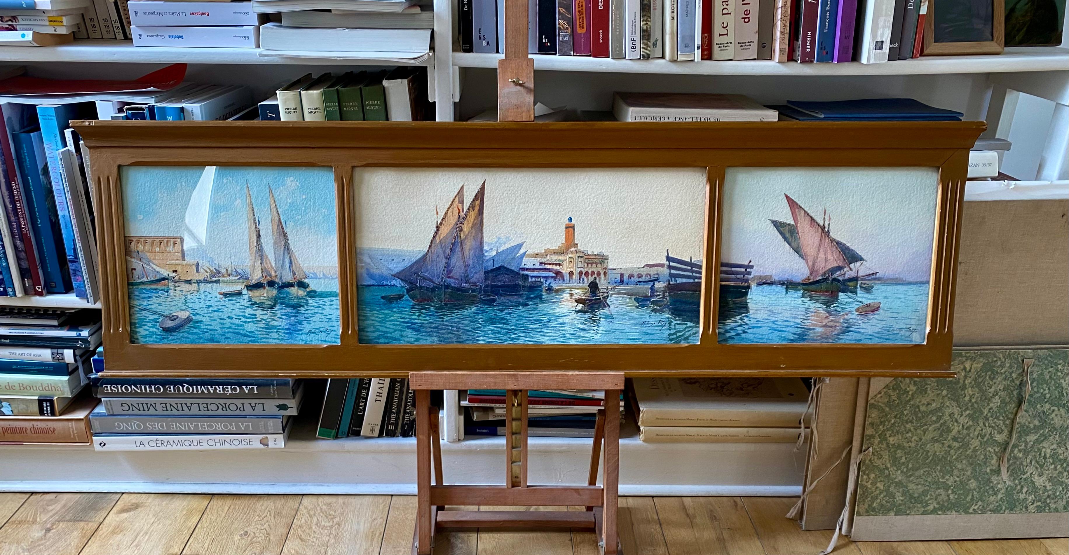 View Of The Admiralty Of The Port Of Algiers, Large Watercolor Triptych For Sale 2