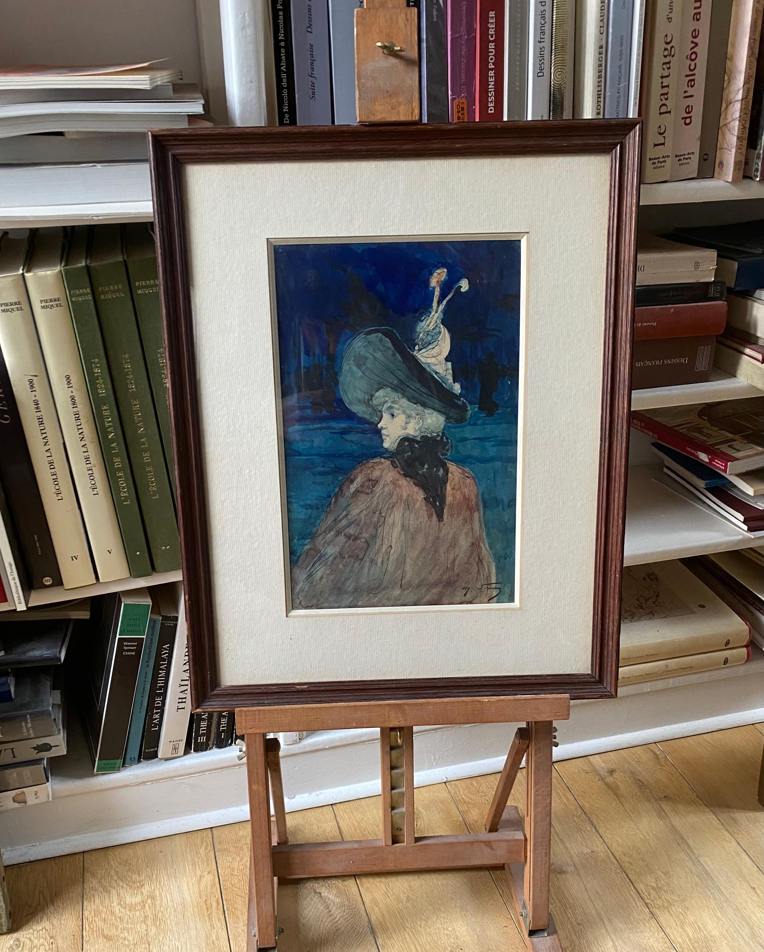  Jeune femme élégante au chapeau, Nocturne - Impressionnisme Art par Henry Somm